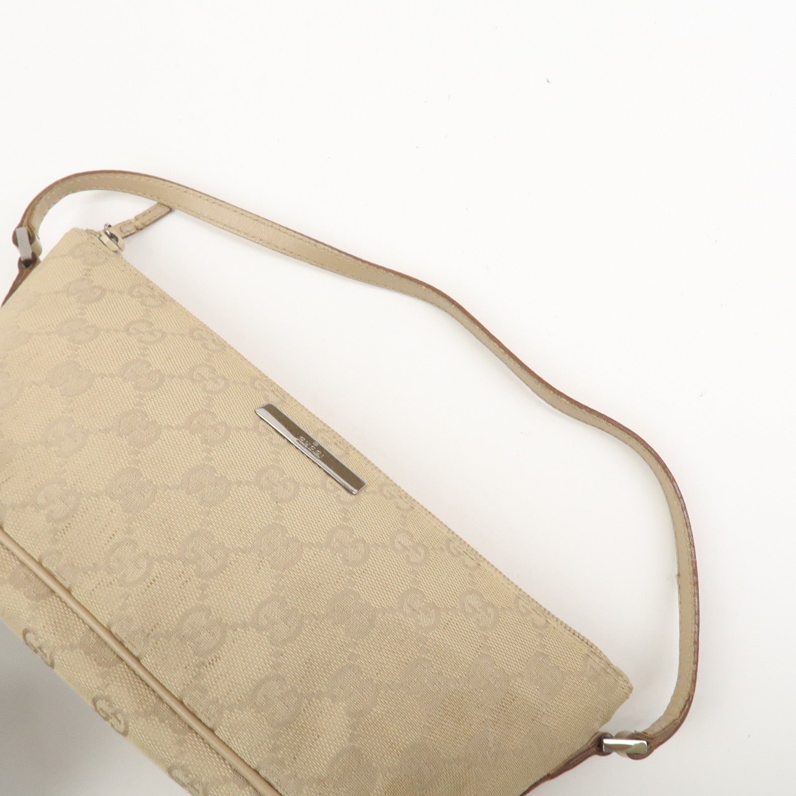 GUCCI Boat Bag GG Canvas Leather Hand Bag Pouch Beige 07198