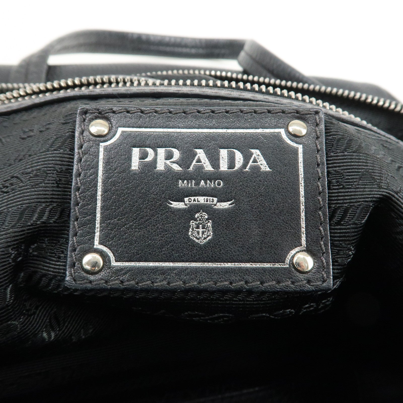 PRADA Logo Leather Shoulder Bag Hand Bag Tote Bag Black