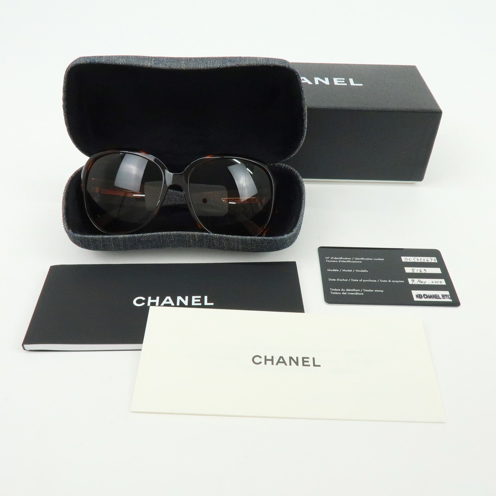 CHANEL COCO Mark Plastic Denim Sunglasses 59□16 Brown Black 5163-A