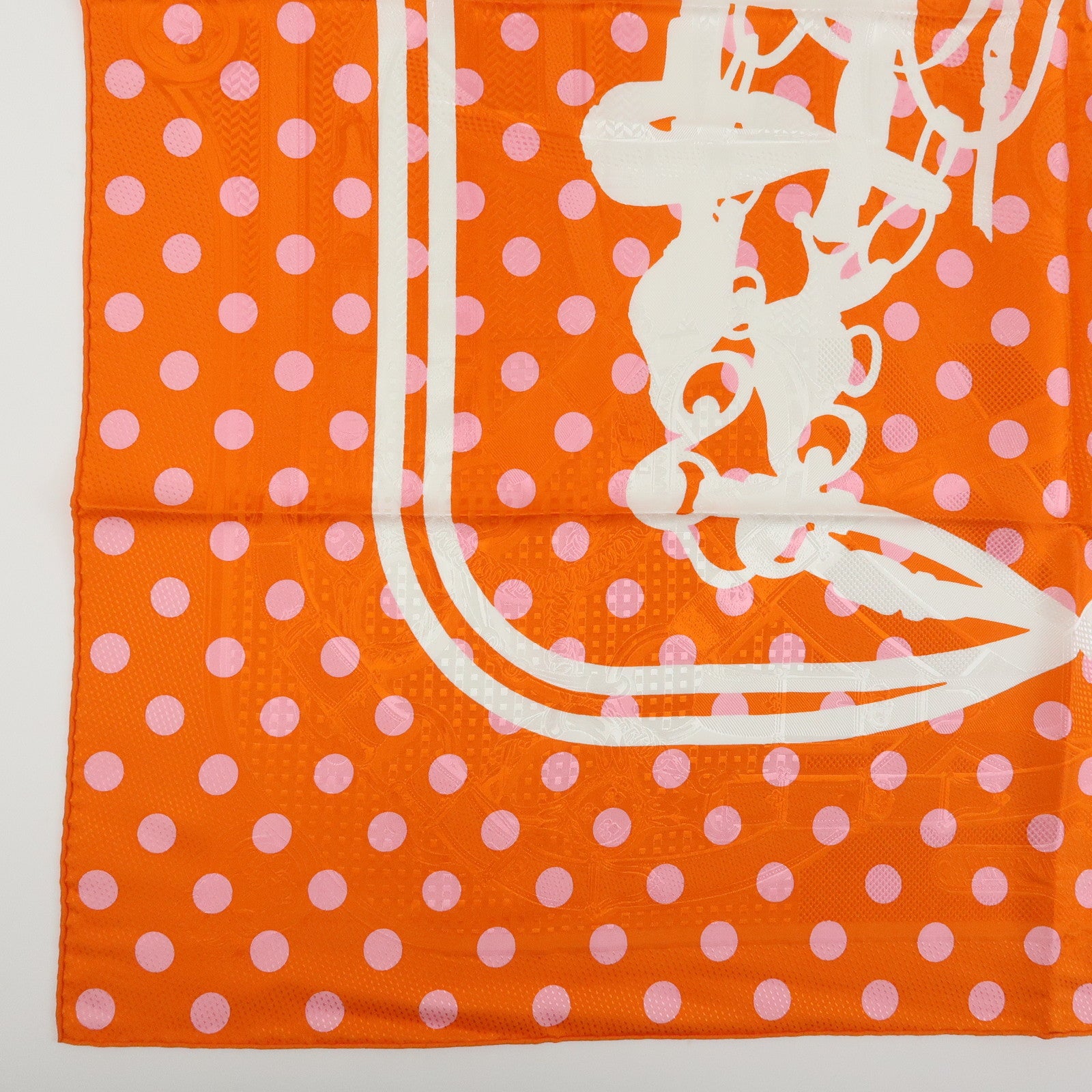 HERMES Carre 90 Silk 100% BRIDES DE GALA Scarf Orange White