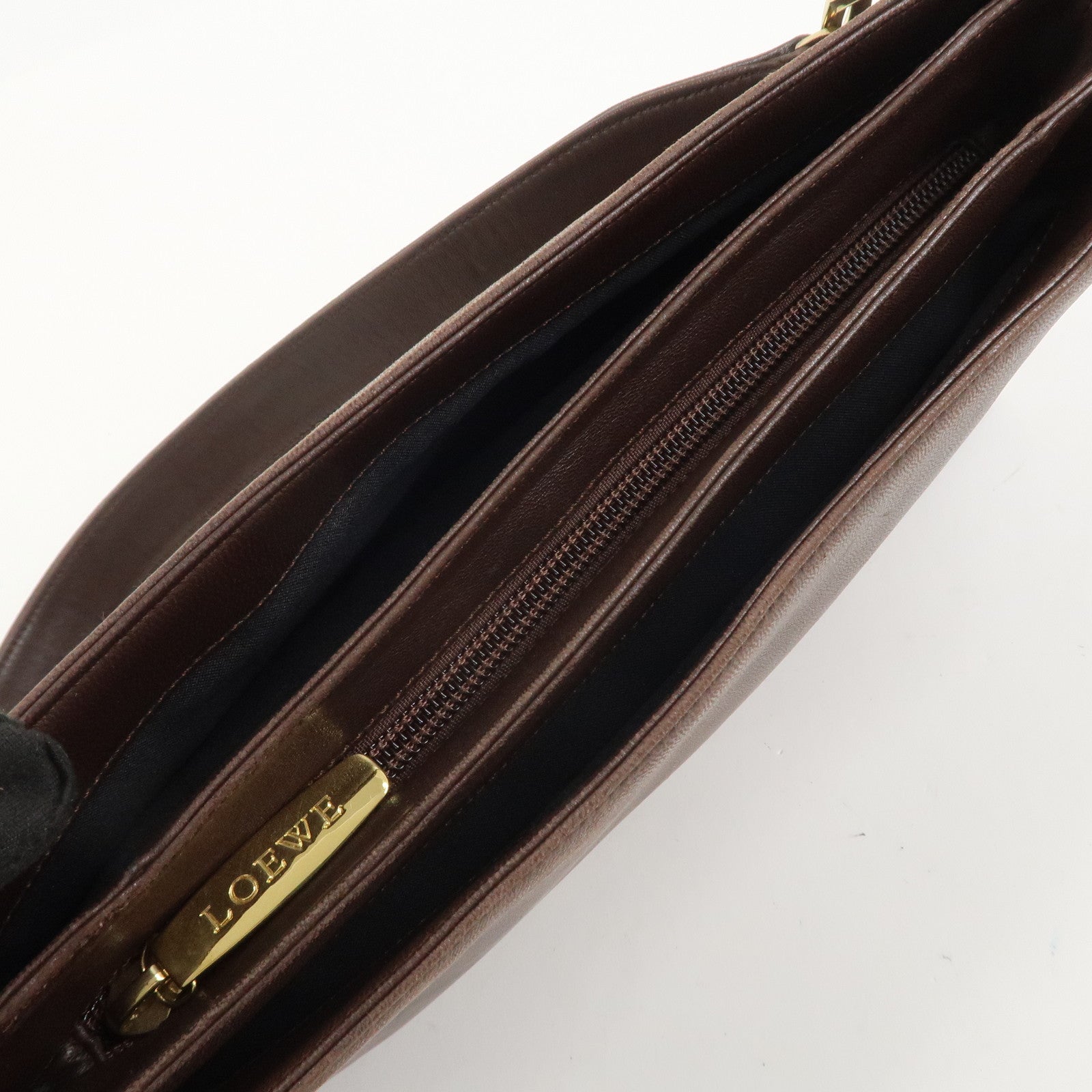 LOEWE Anagram Lamb Skin Shoulder Bag Hand Bag Brown