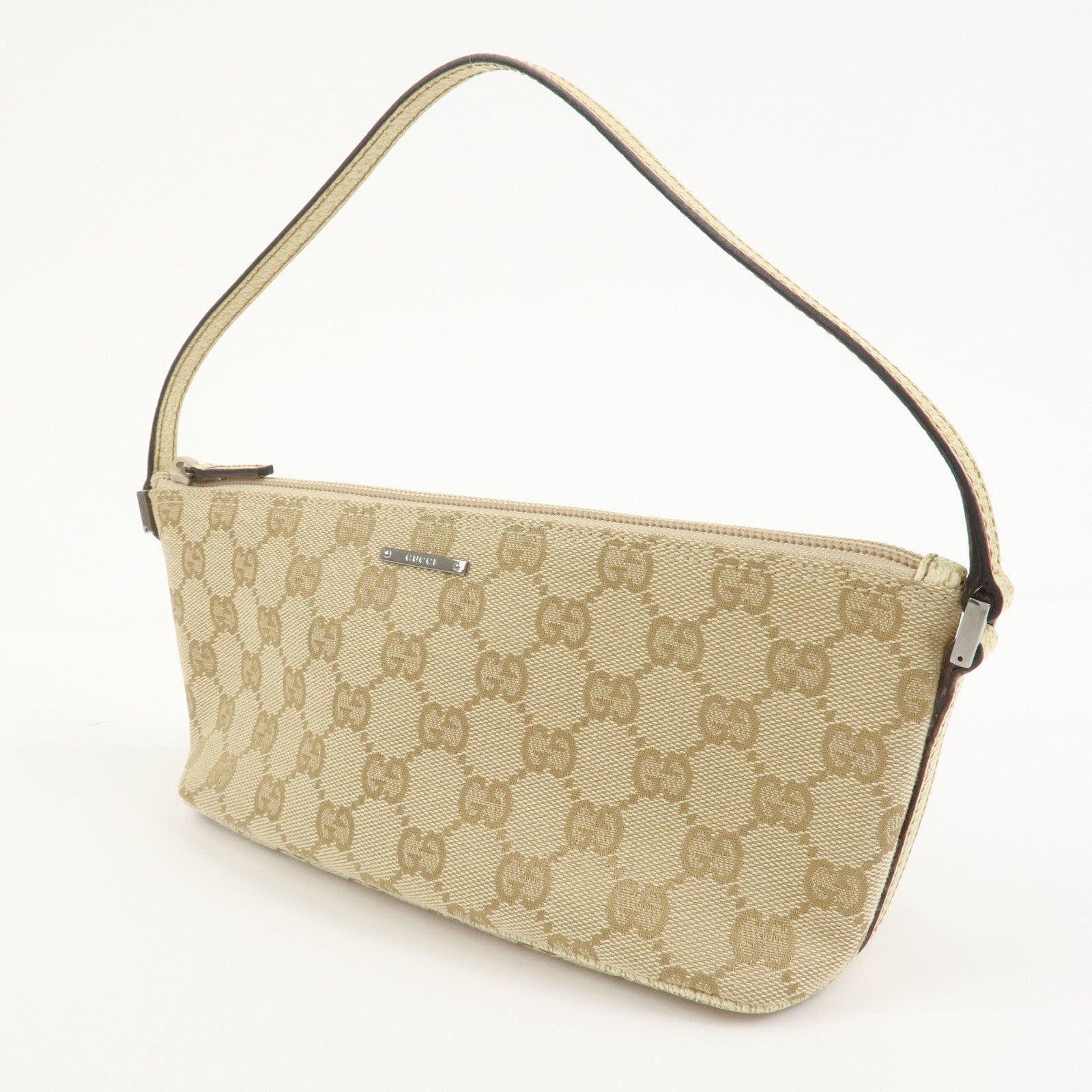 GUCCI Boat Bag GG Canvas Leather Hand Bag Beige 07198