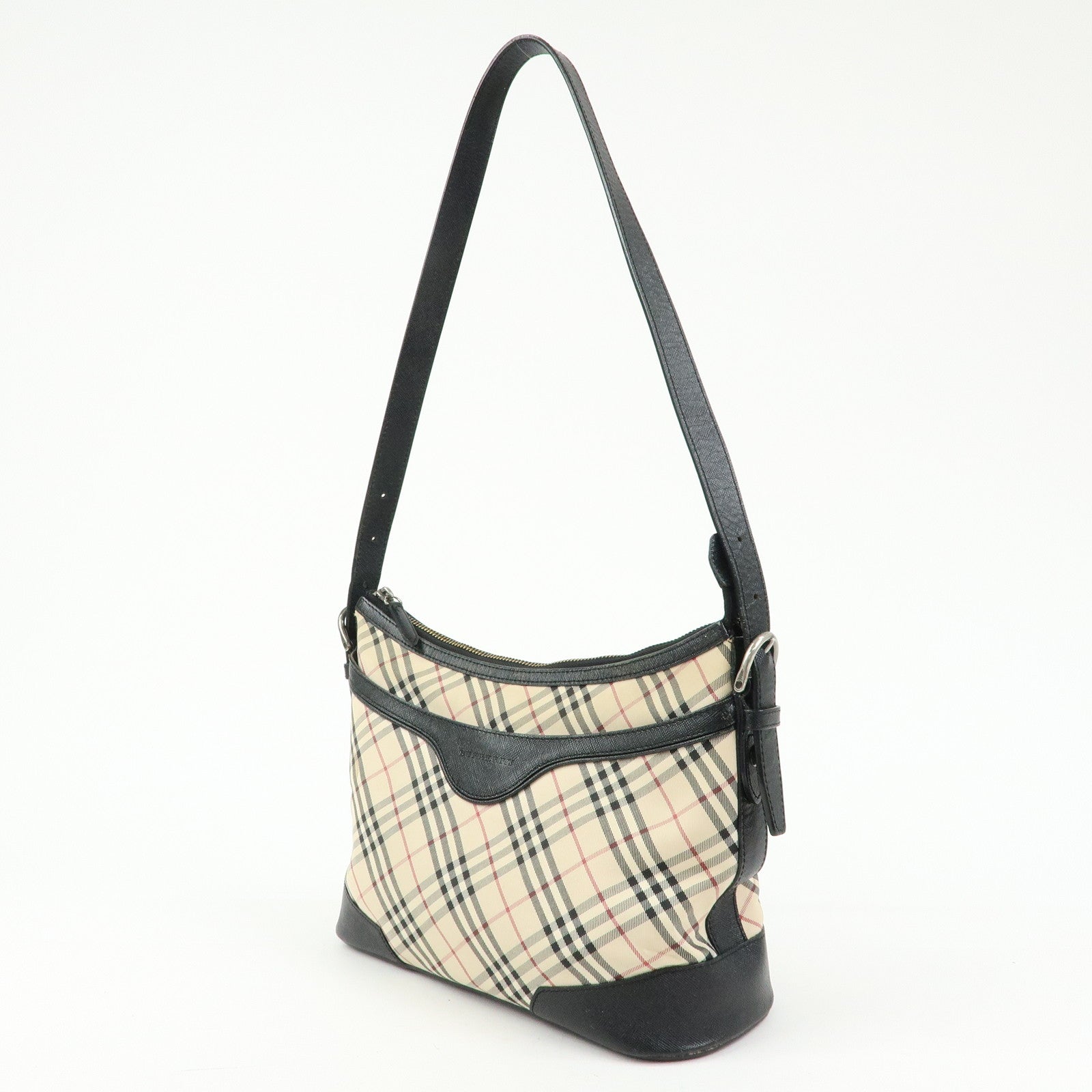 BURBERRY Nova Plaid Canvas Leather Shoulder Bag Beige Black