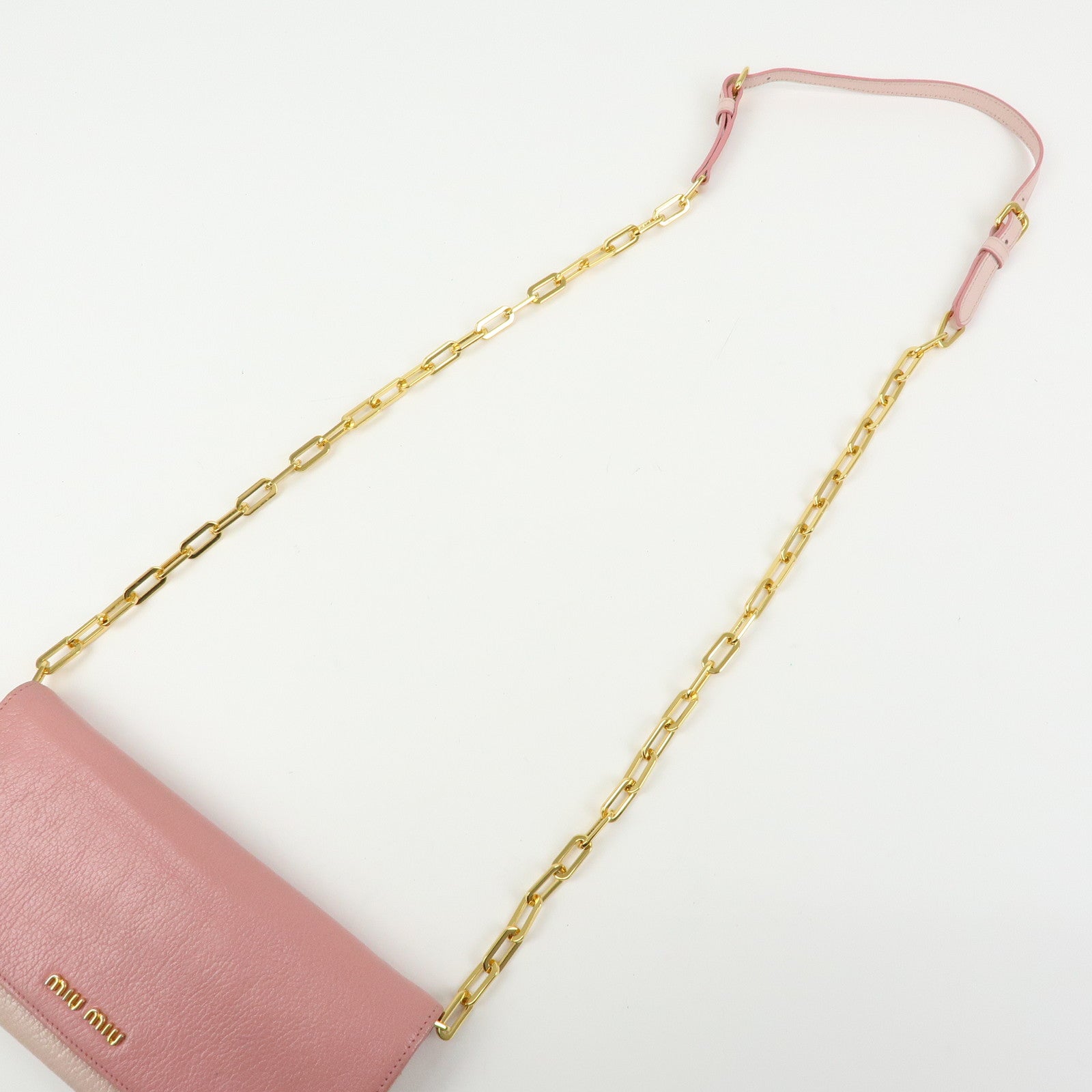 MIU MIU Madras Leather Chain Shoulder Wallet Bag Pink 5M1290