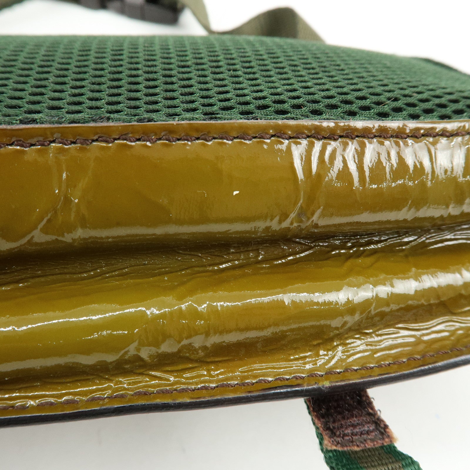 MIU MIU Patent Leather Nylon Shoulder Bag Khaki Brown