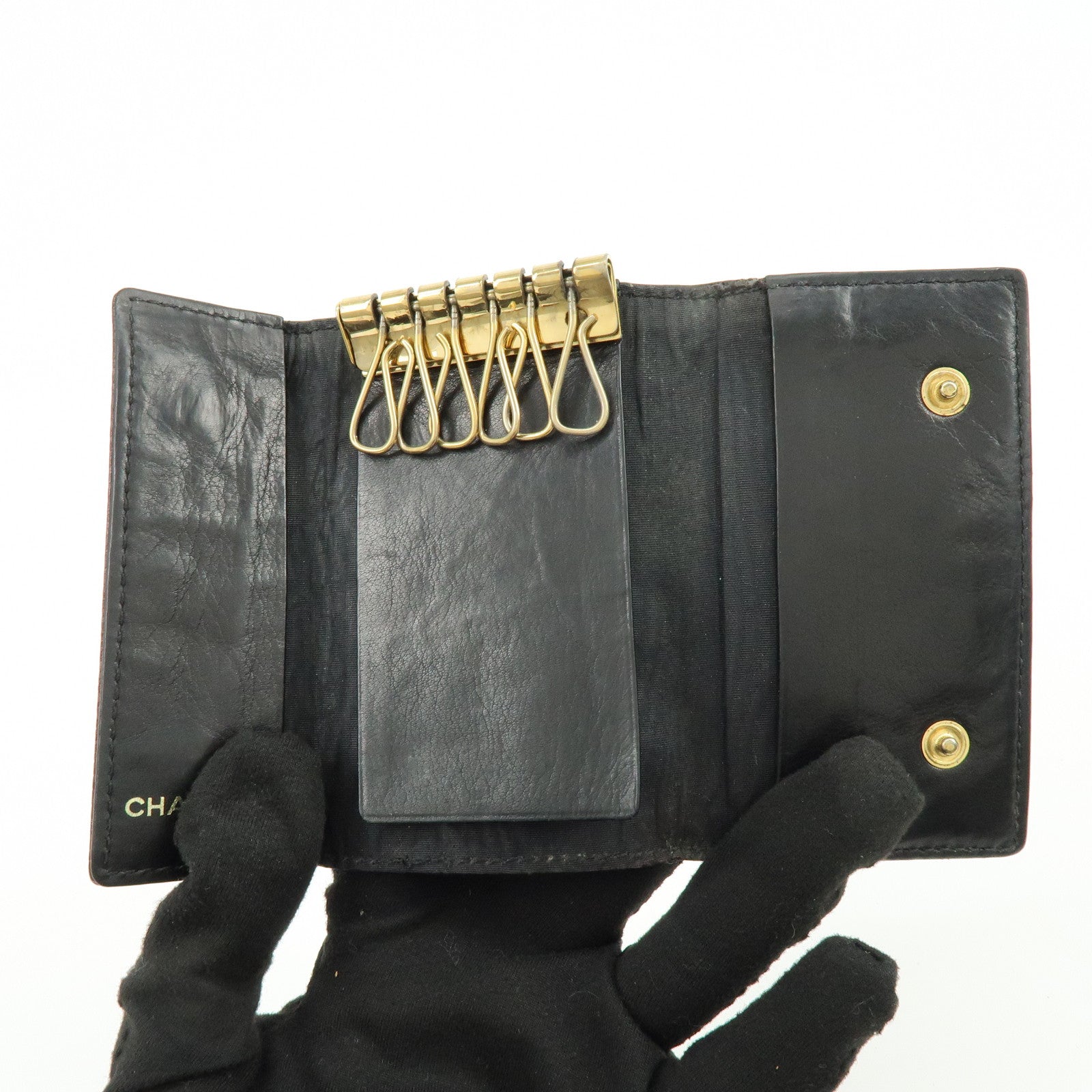 CHANEL COCO Mark Caviarskin 6Rings Key Case Key Holder Black A13502