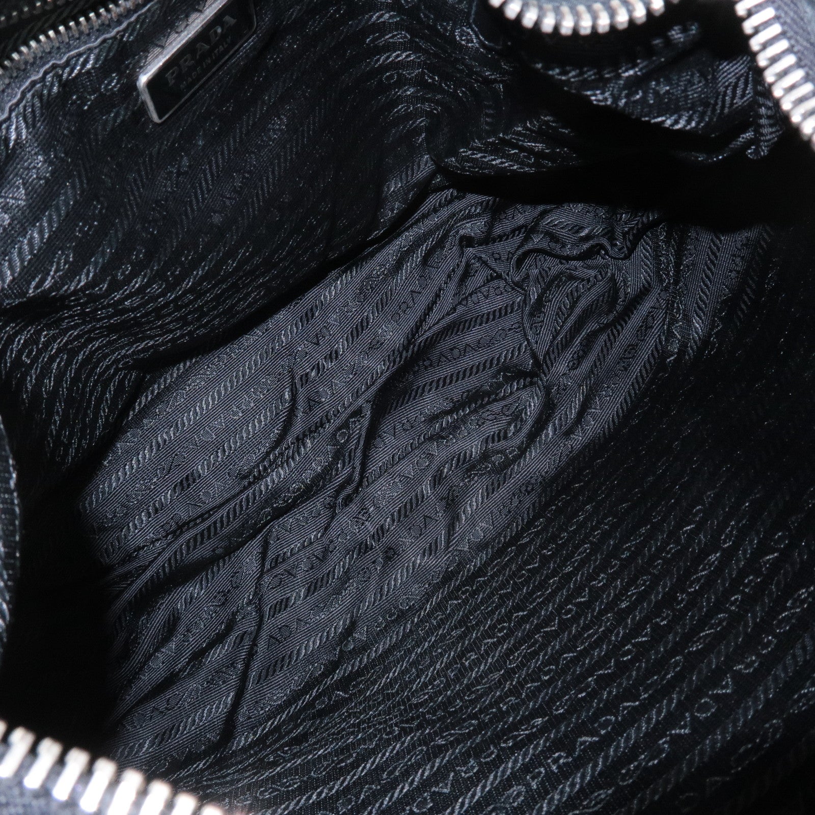 PRADA Triangle Logo Leather Nylon Shoulder Bag Black