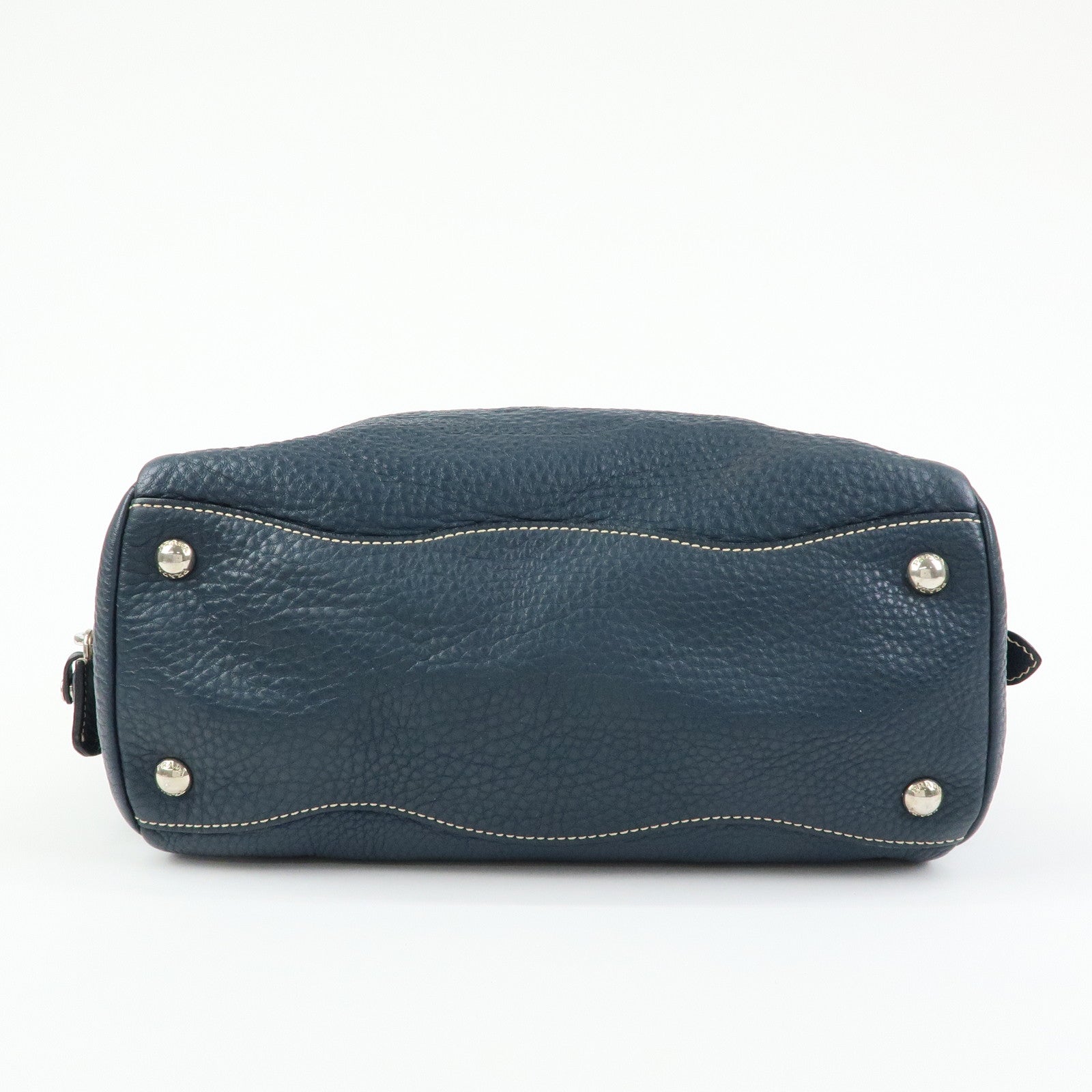 PRADA Calf Leather Boston Bag Shoulder Bag Hand Bag Navy BR3091