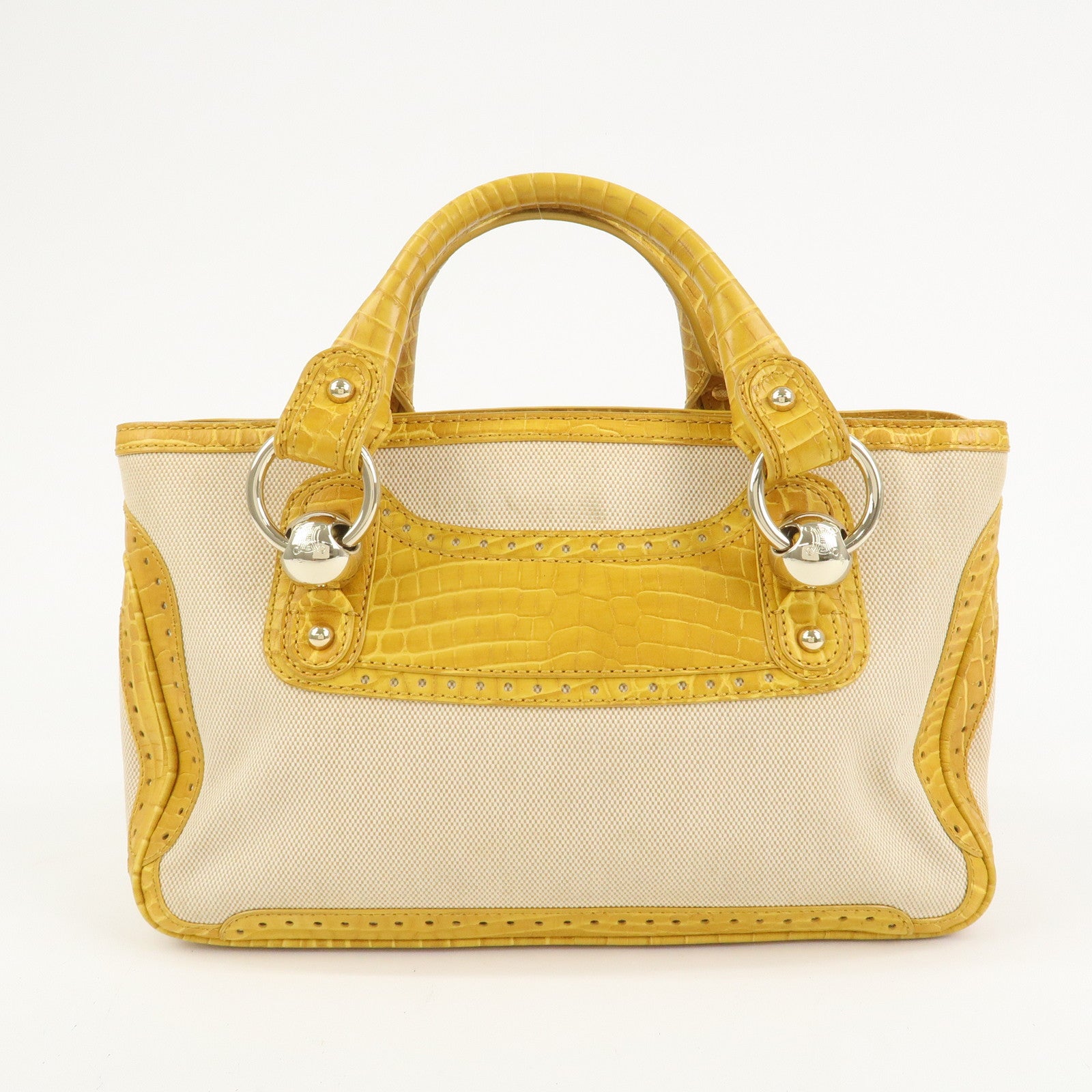 CELINE Boogie Bag Canvas Embossed Leather Hand Bag Natural Yellow