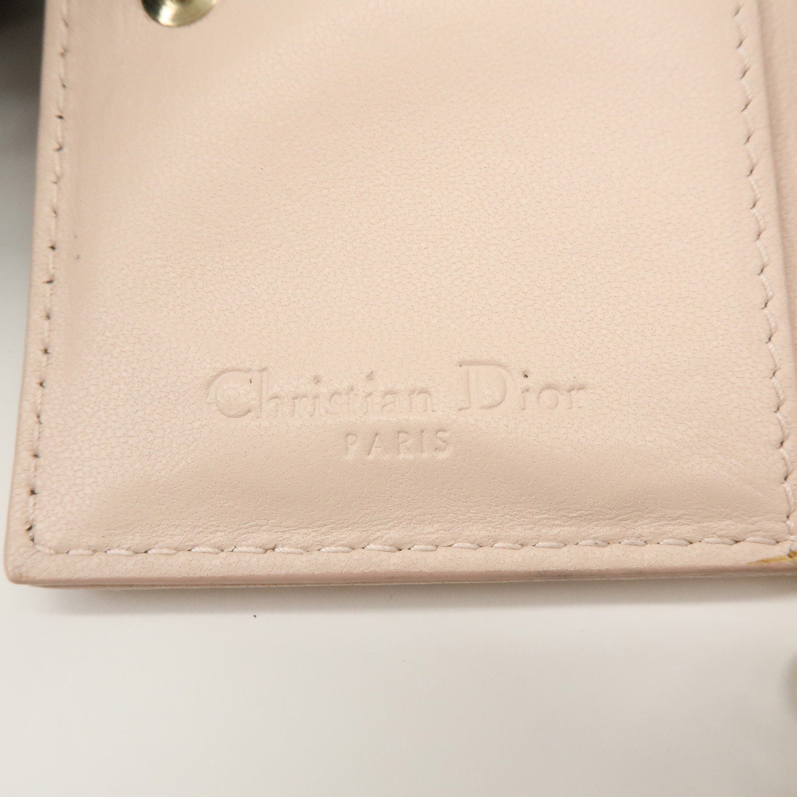 Christian Dior Lady Dior Canage Leather Card Case Pink Beige