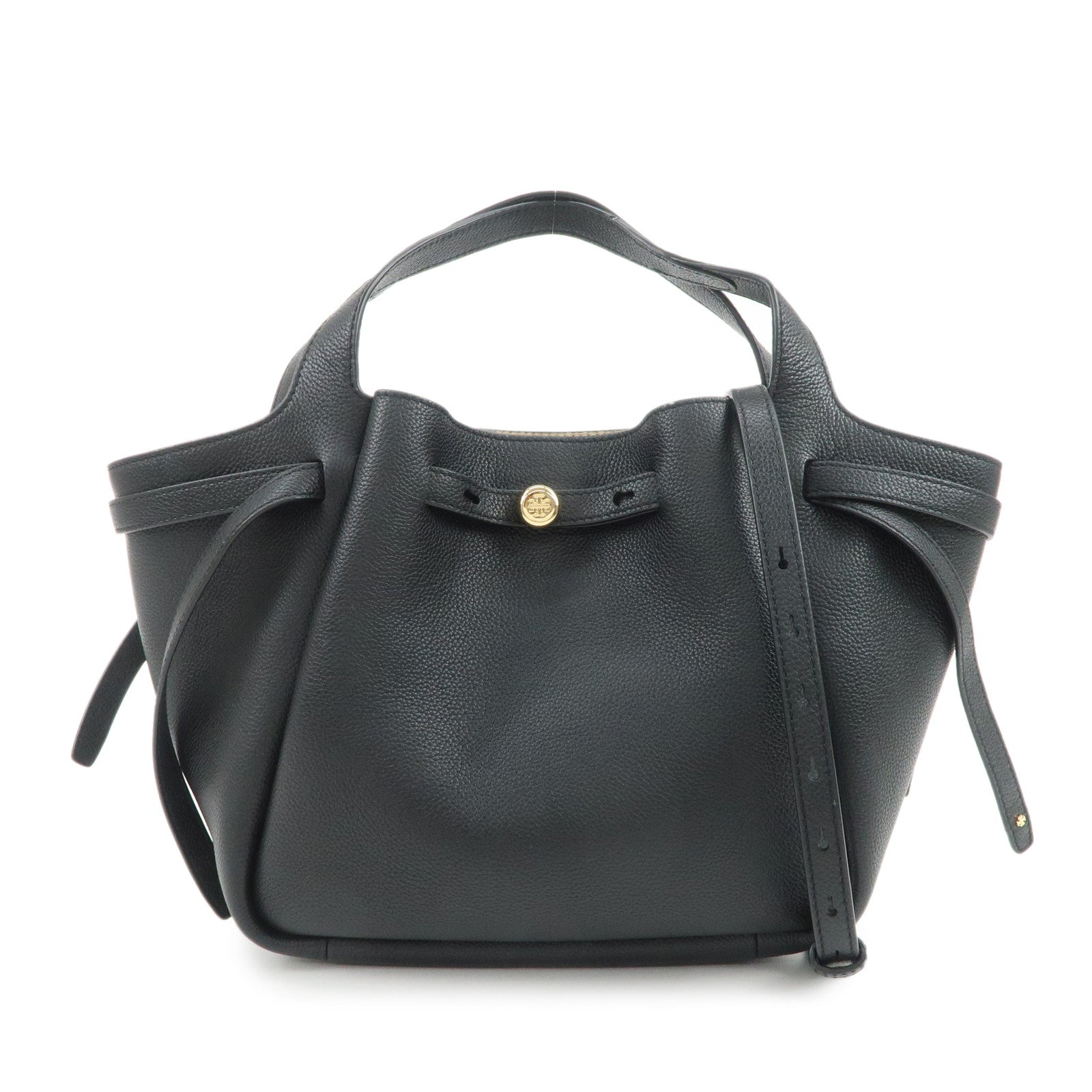 TORY BURCH ROMY Logo Leather Small Tote Bag 2Way Bag Hand Bag Black