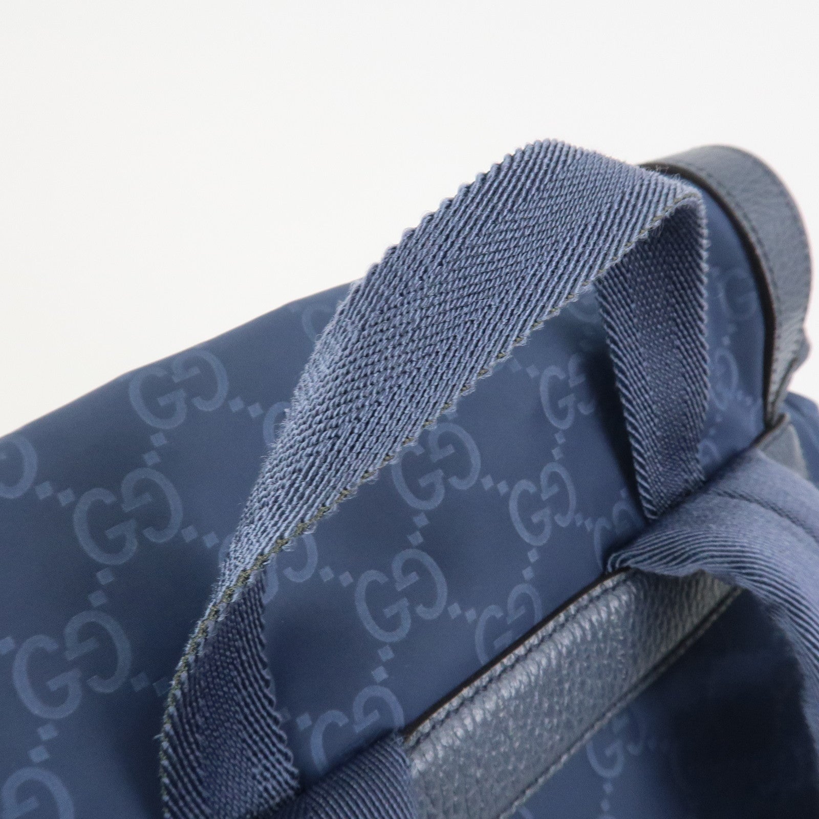 GUCCI GG Nylon Leather Backpack Rucksack Navy 387071