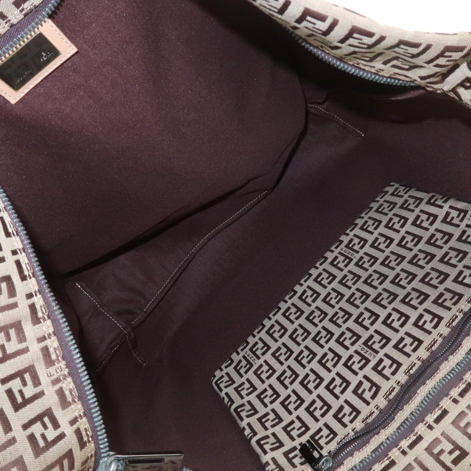 FENDI Zucchino Canvas Leather Tote Bag Shoulder Bag Brown 8BH026