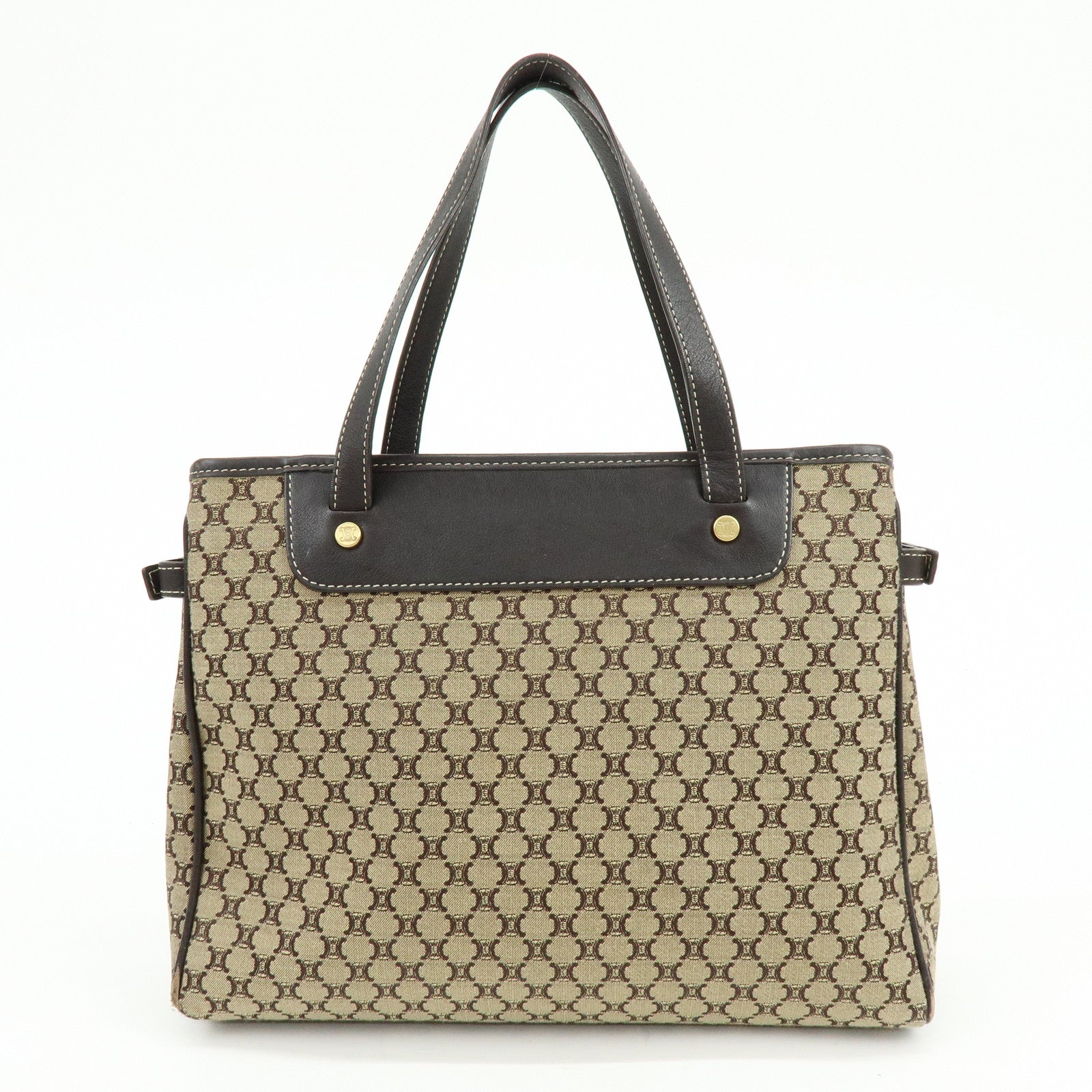 CELINE Macadam Canvas Leather Hand Bag Brown Beige