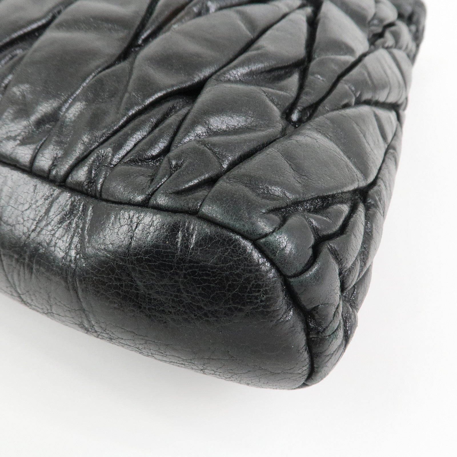 MIU MIU Matelasse Leather 2Way Bag Hand Bag Shoulder Bag Black