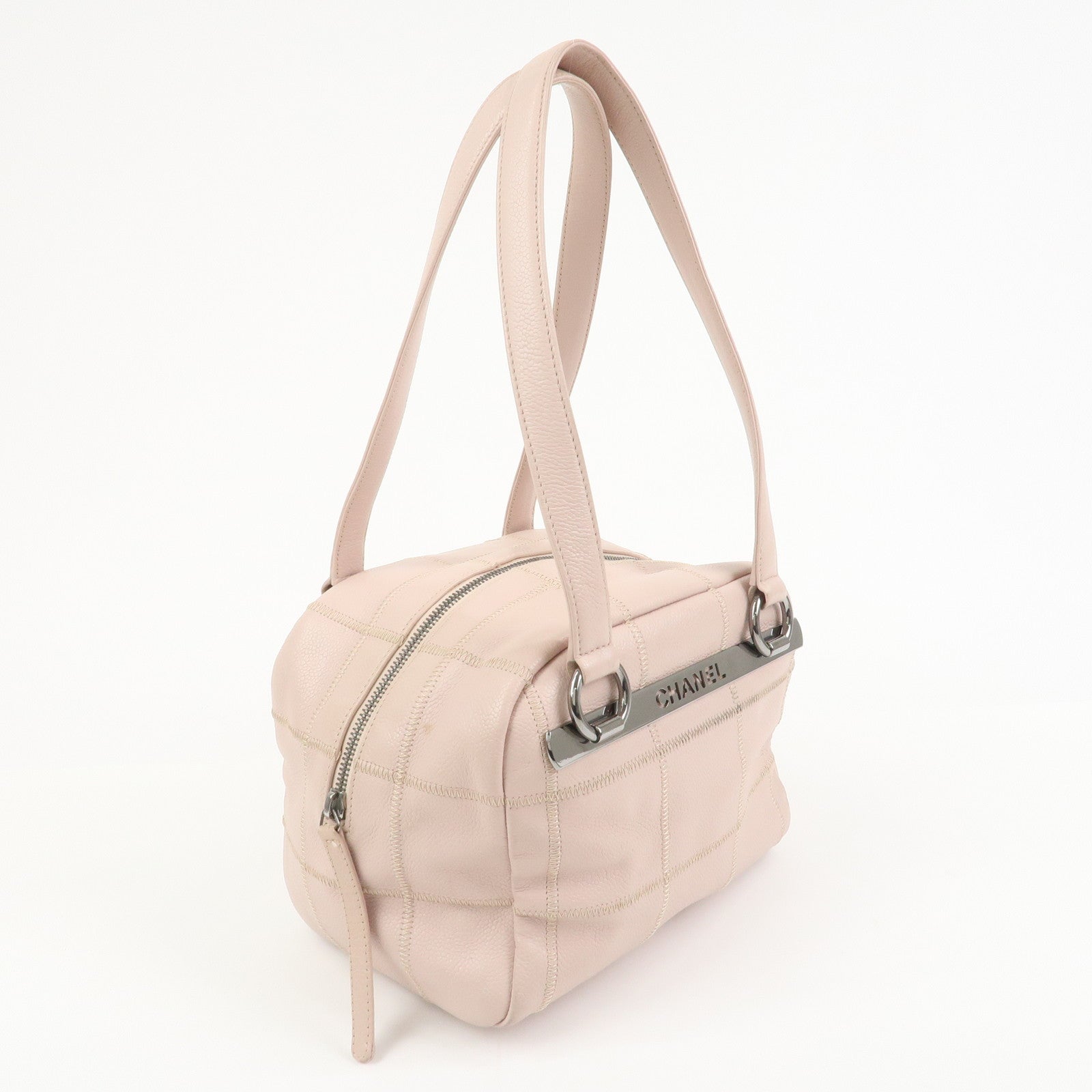 CHANEL Chocolate Bar COCO Mark Caviarskin Mini Boston Bag A26134