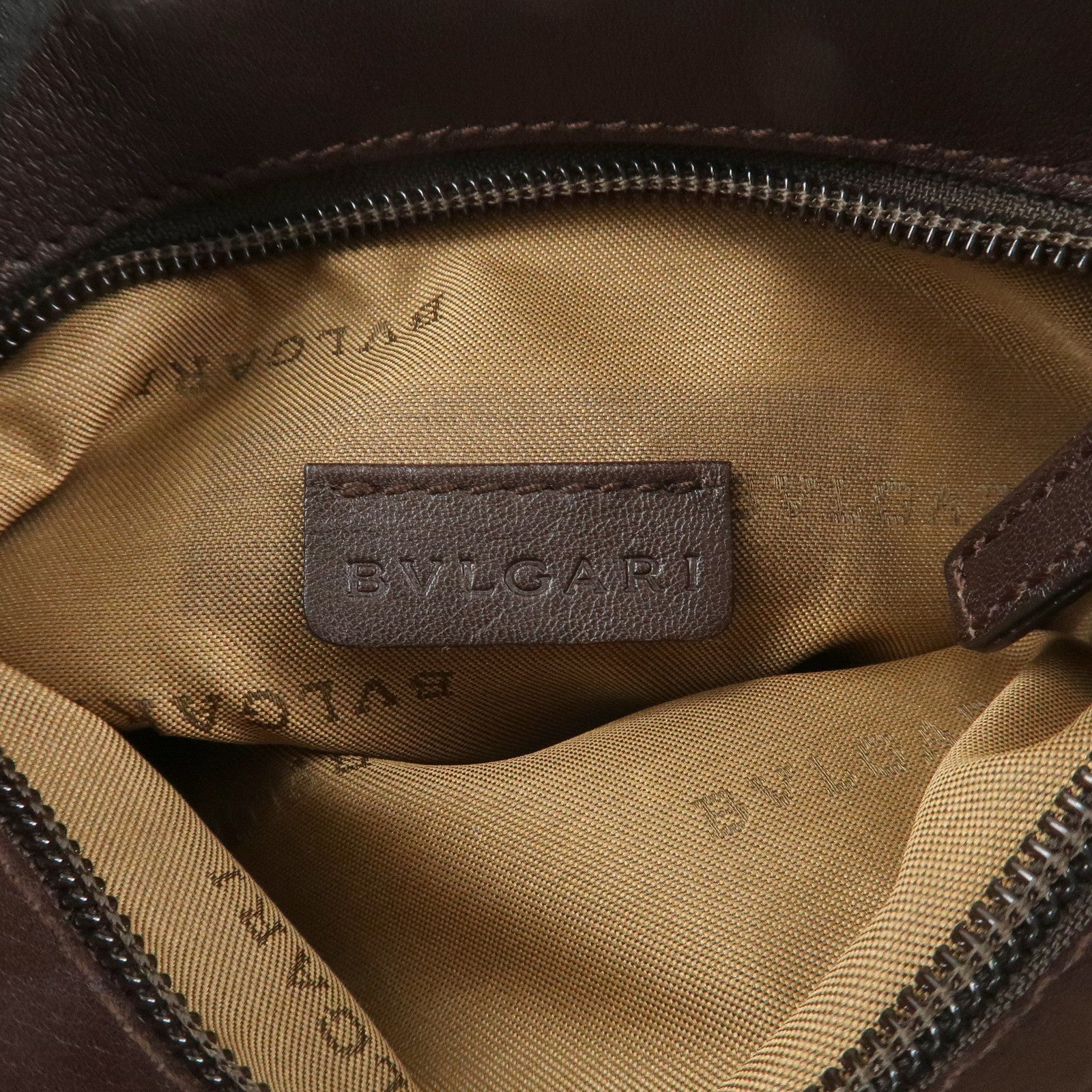 BVLGARI Logo Mania Canvas Leather Shoulder Bag Crossbody Bag Brown