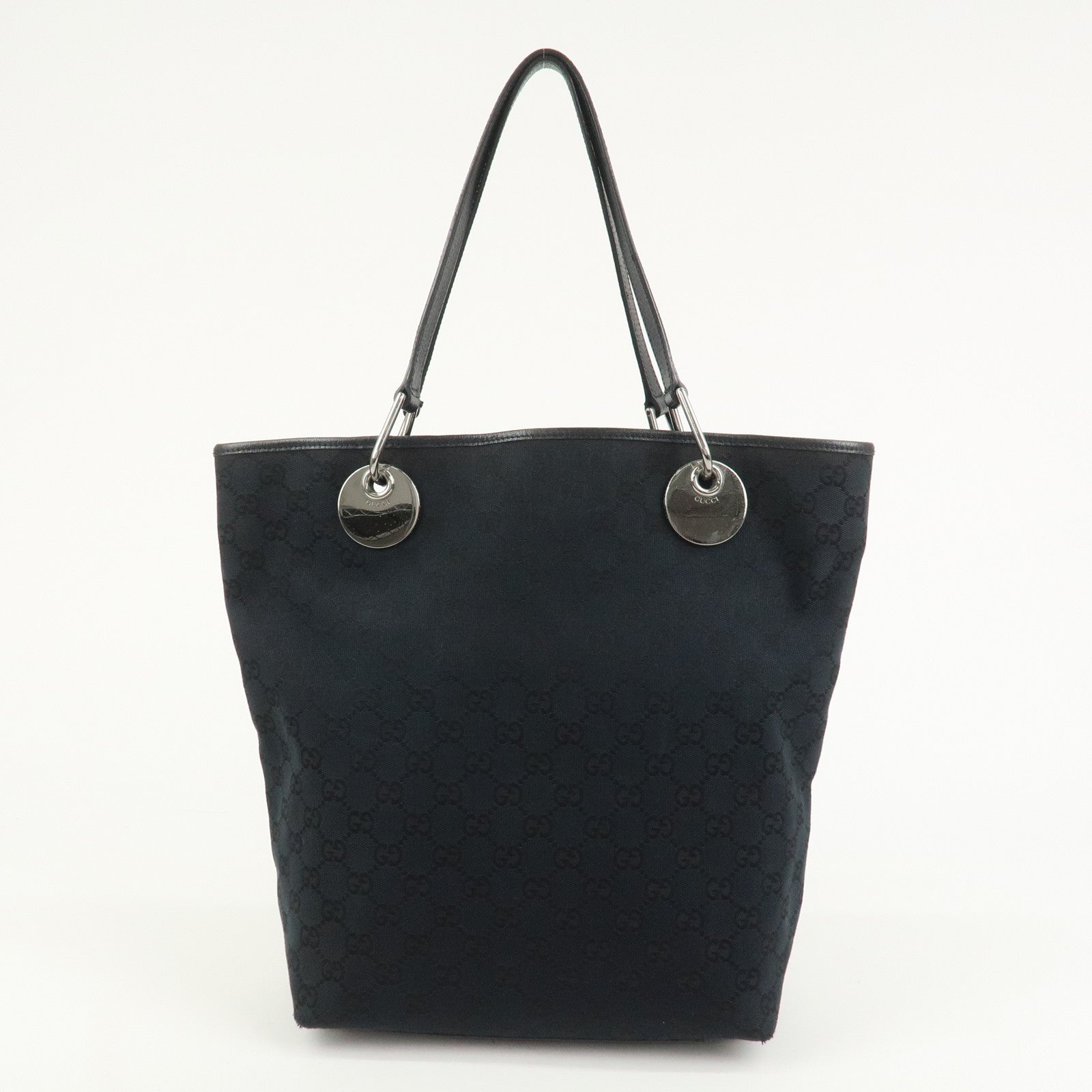 GUCCI GG Canvas Leather Tote Bag Shoulder Bag Hand Bag Black 120836