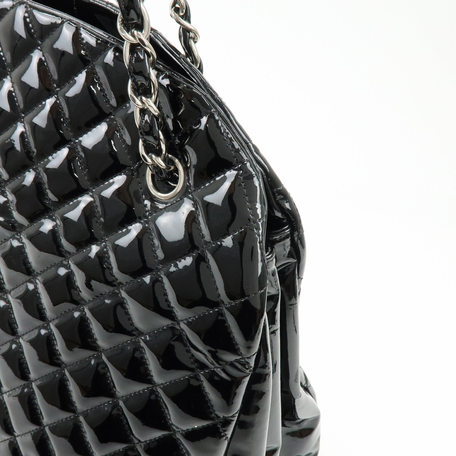CHANEL Mademoiselle Patent Leather Shoulder Bag Bowling Bag Black