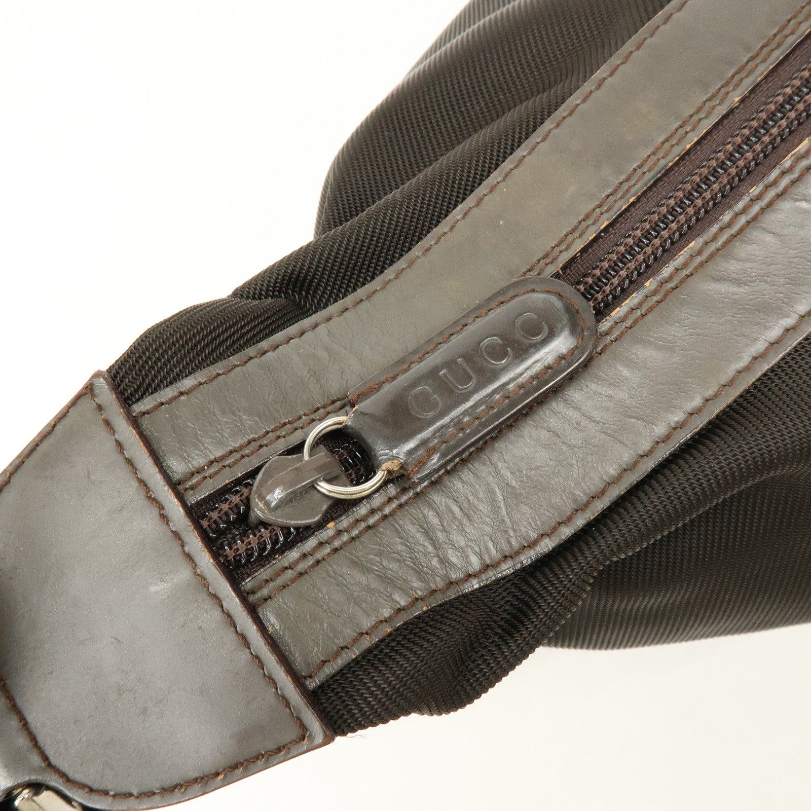 GUCCI Bamboo Nylon Leather Shoulder Bag Hand Bag Brown 000・2214