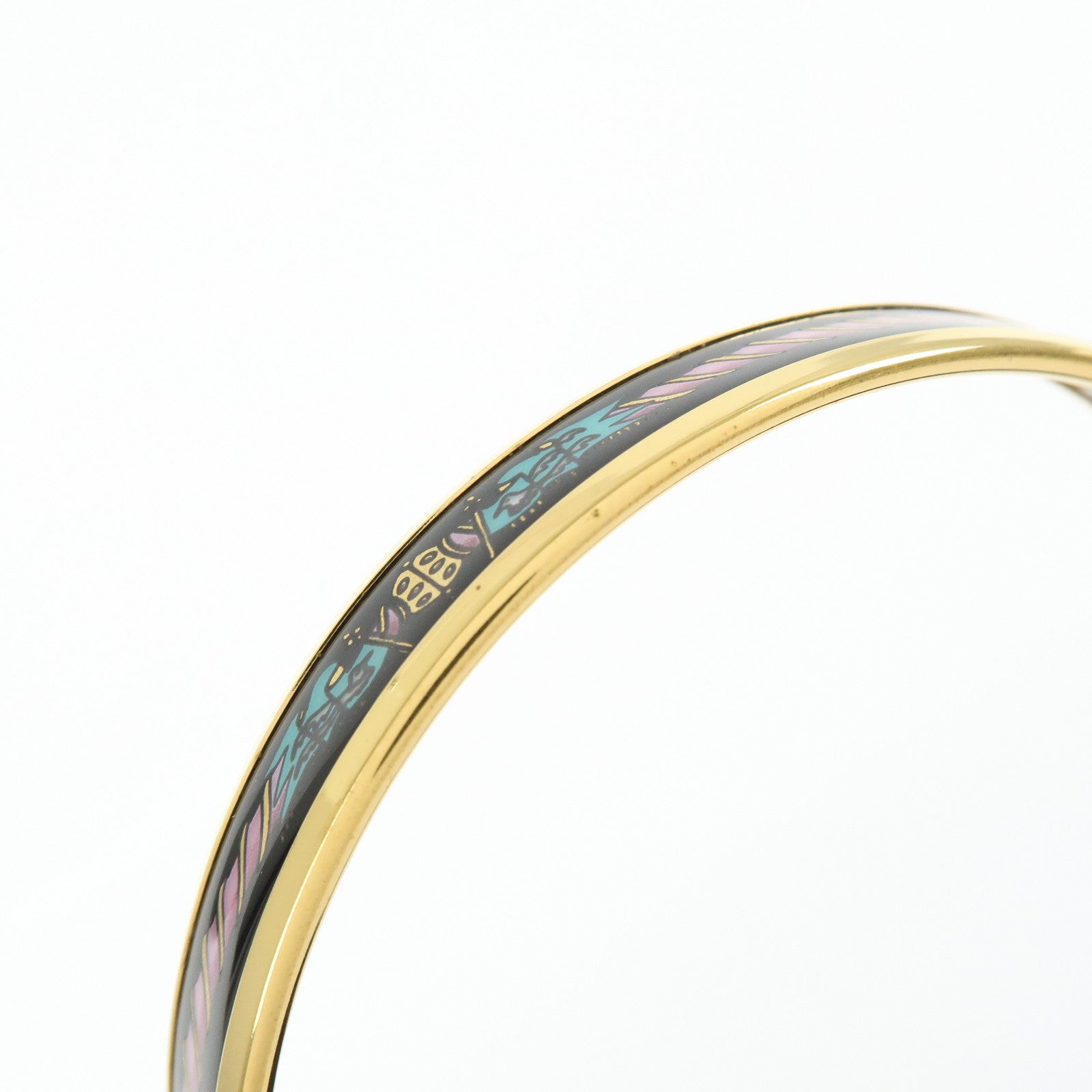 HERMES Email PM Plated Bracelet Bangle Black Gold