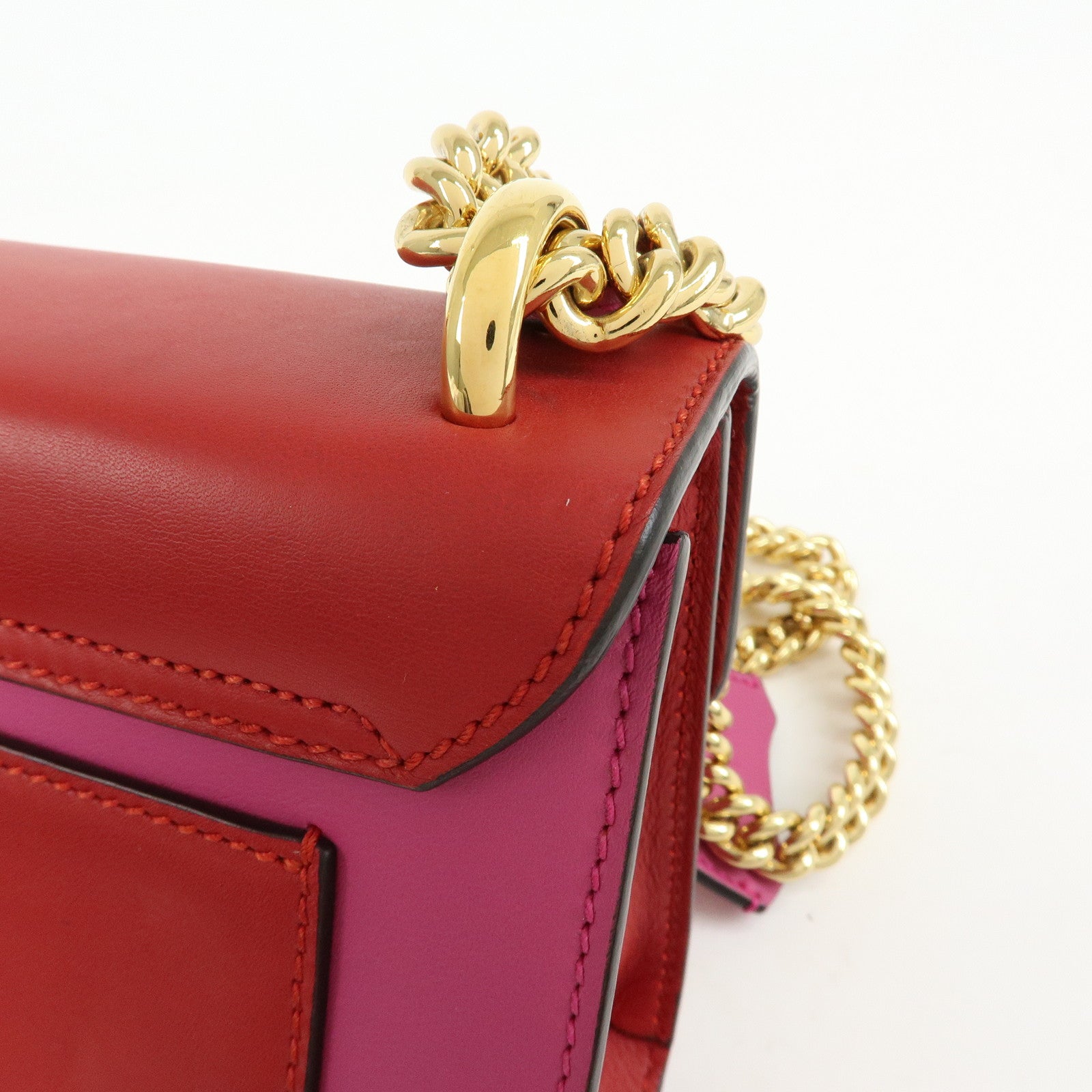 GUCCI Leather Chain Shoulder Bag Crossbody Bag Pink Red 409487