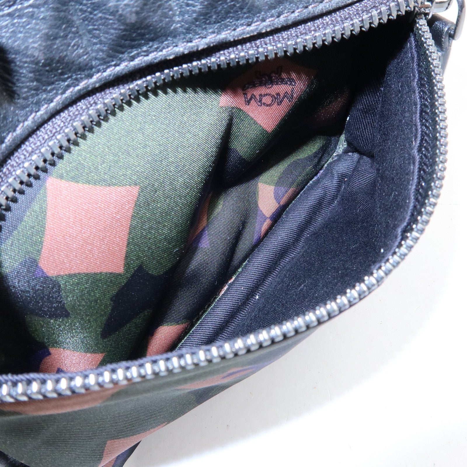 MCM Logo Nylon Leather Cross Body Bag Shoulder Bag Dark Green Black