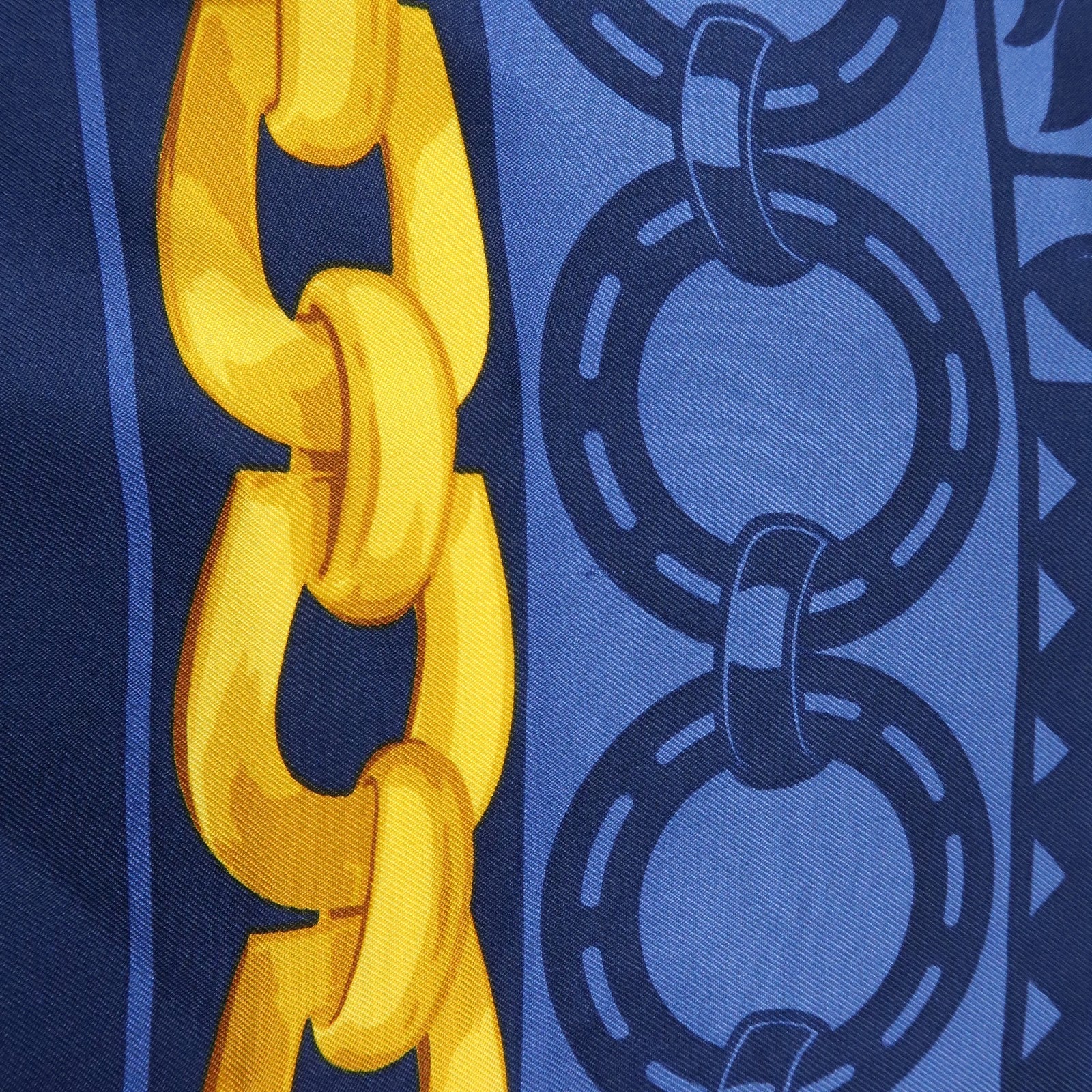CELINE Silk 100% Scarf Lion Chain Motif Blue Yellow