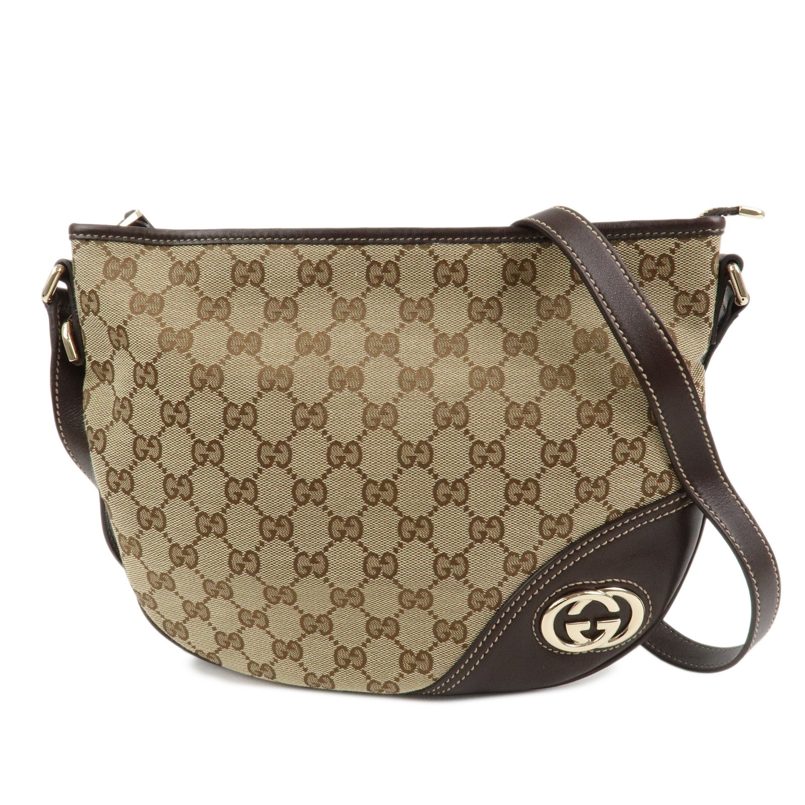GUCCI New Britt Interlocking G Canvas Leather Shoulder Bag 169998