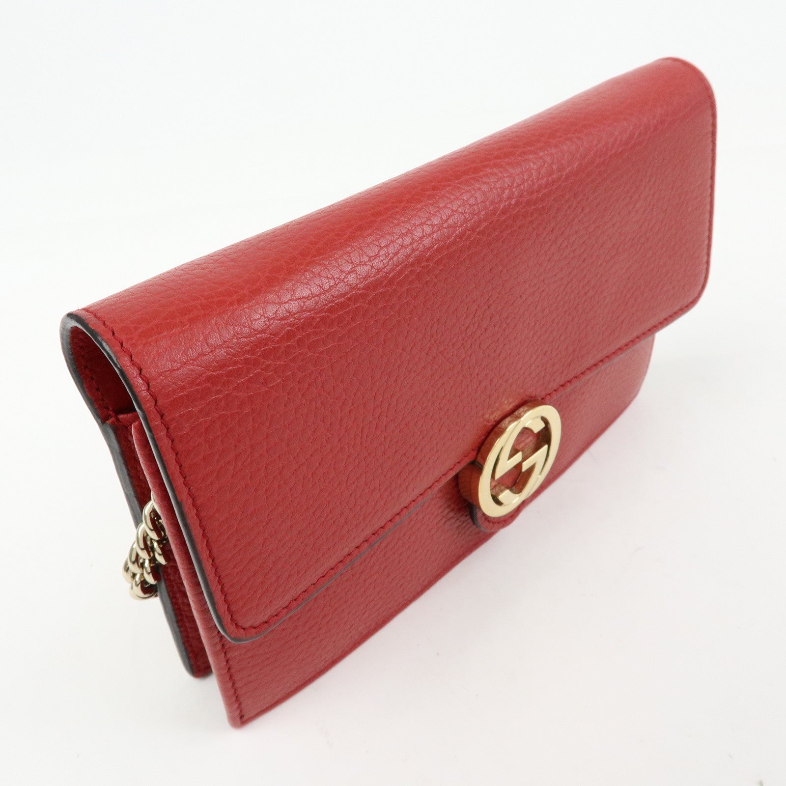 GUCCI Interlocking G Leather Chain Wallet Shoulder Bag Red 510314
