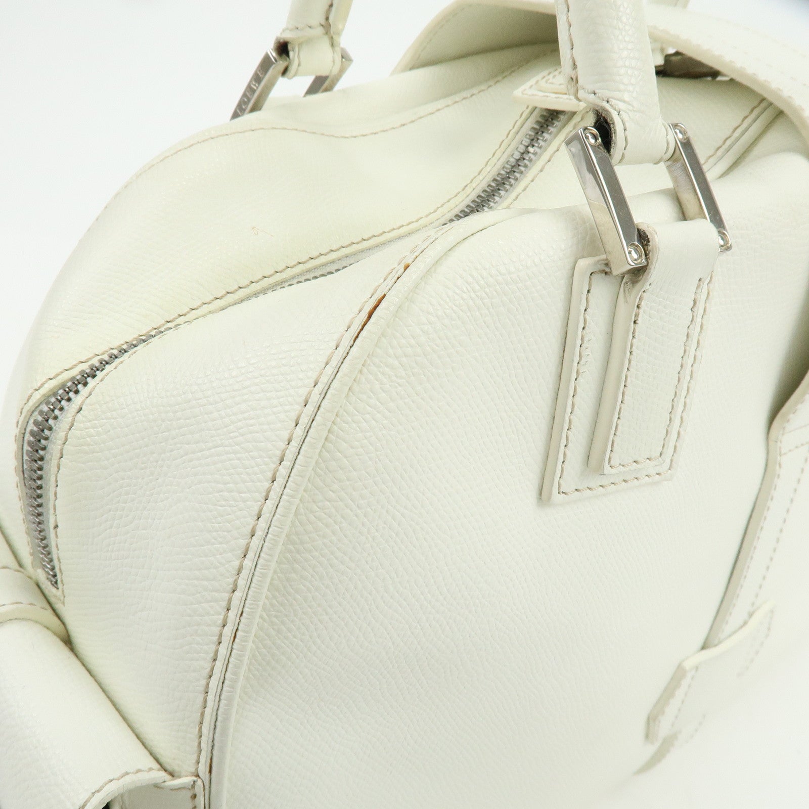 LOEWE Logo Side Pocket Leather Boston Bag Hand Bag White