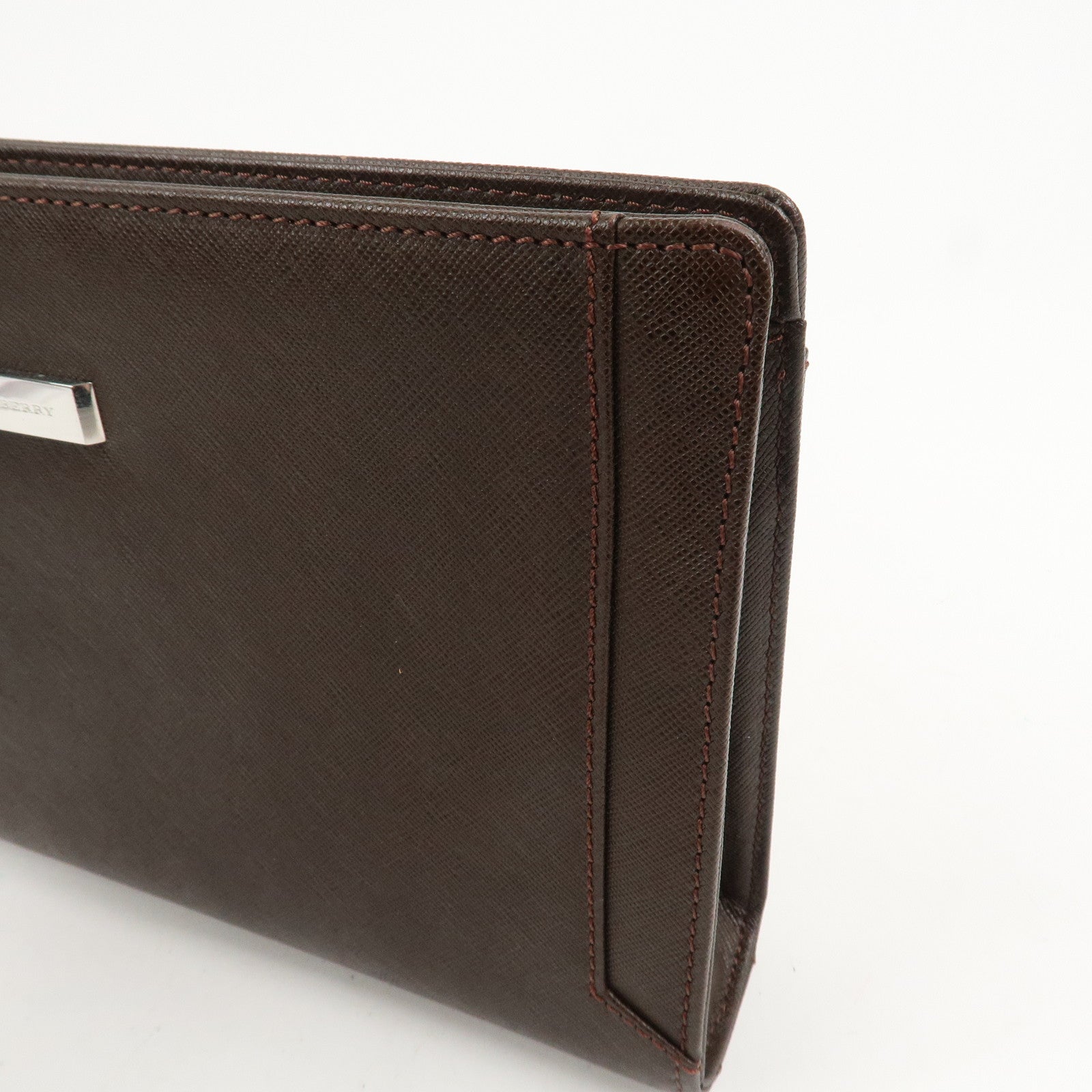BURBERRY Leather Clutch Bag Hand Bag Pouch Brown