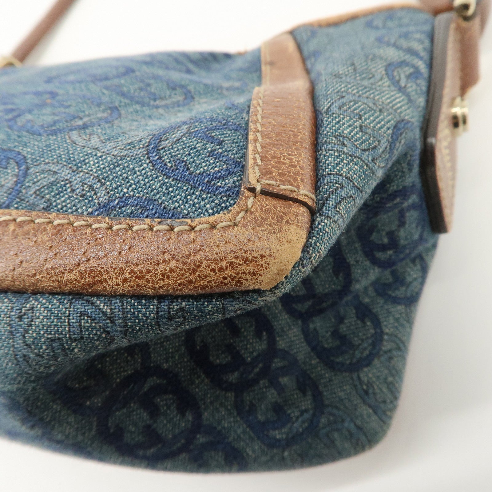 GUCCI Abbey Denim Leather Shoulder Bag Hand Bag Blue 130939 Used