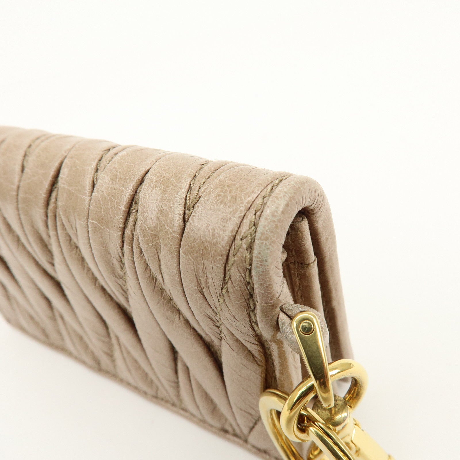 MIU MIU Matelasse Leather Card Case Card Holder Pink Beige 5MC407