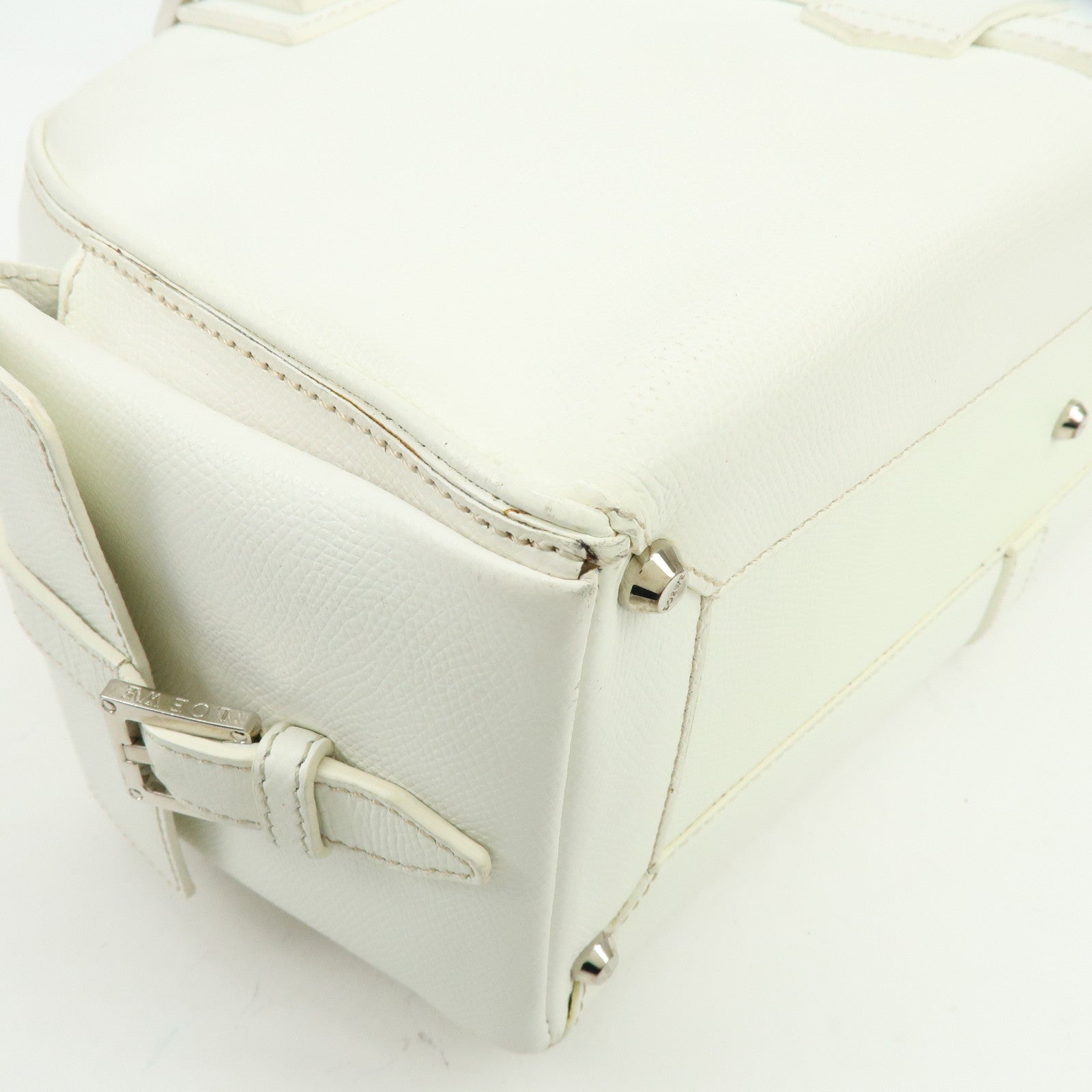 LOEWE Logo Side Pocket Leather Boston Bag Hand Bag White
