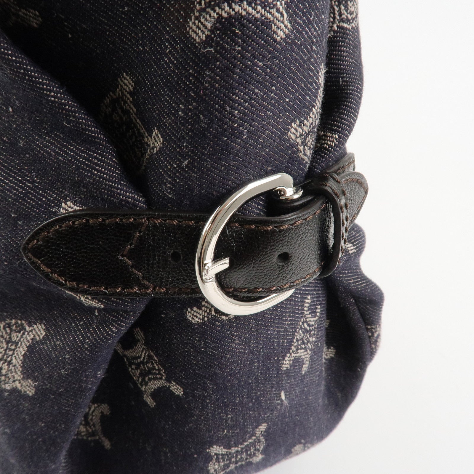 CELINE Macadam Denim Leather Tote Bag Hand Bag Navy Dark Brown