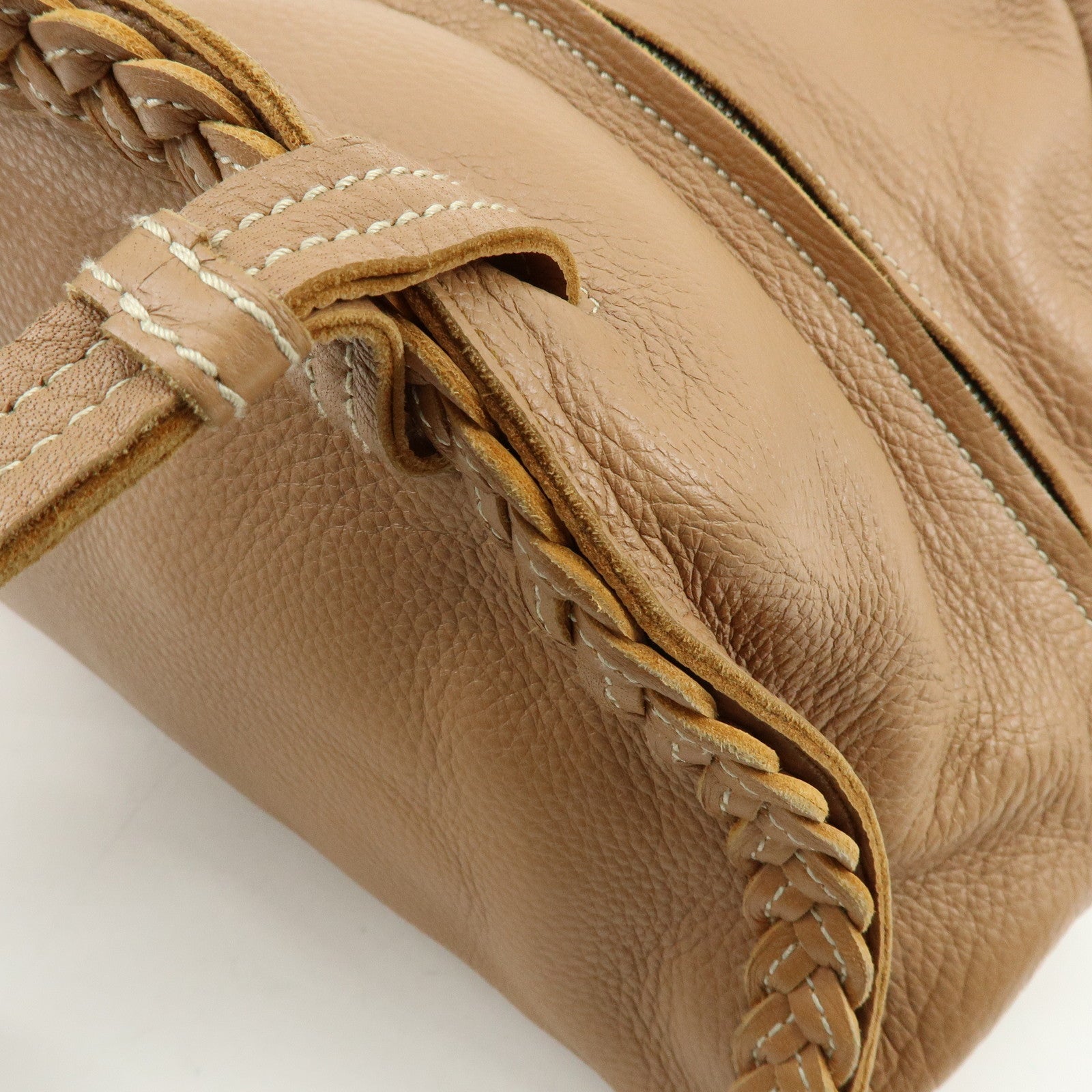 BOTTEGA VENETA Calf Leather Boston Bag Hand Bag Brown