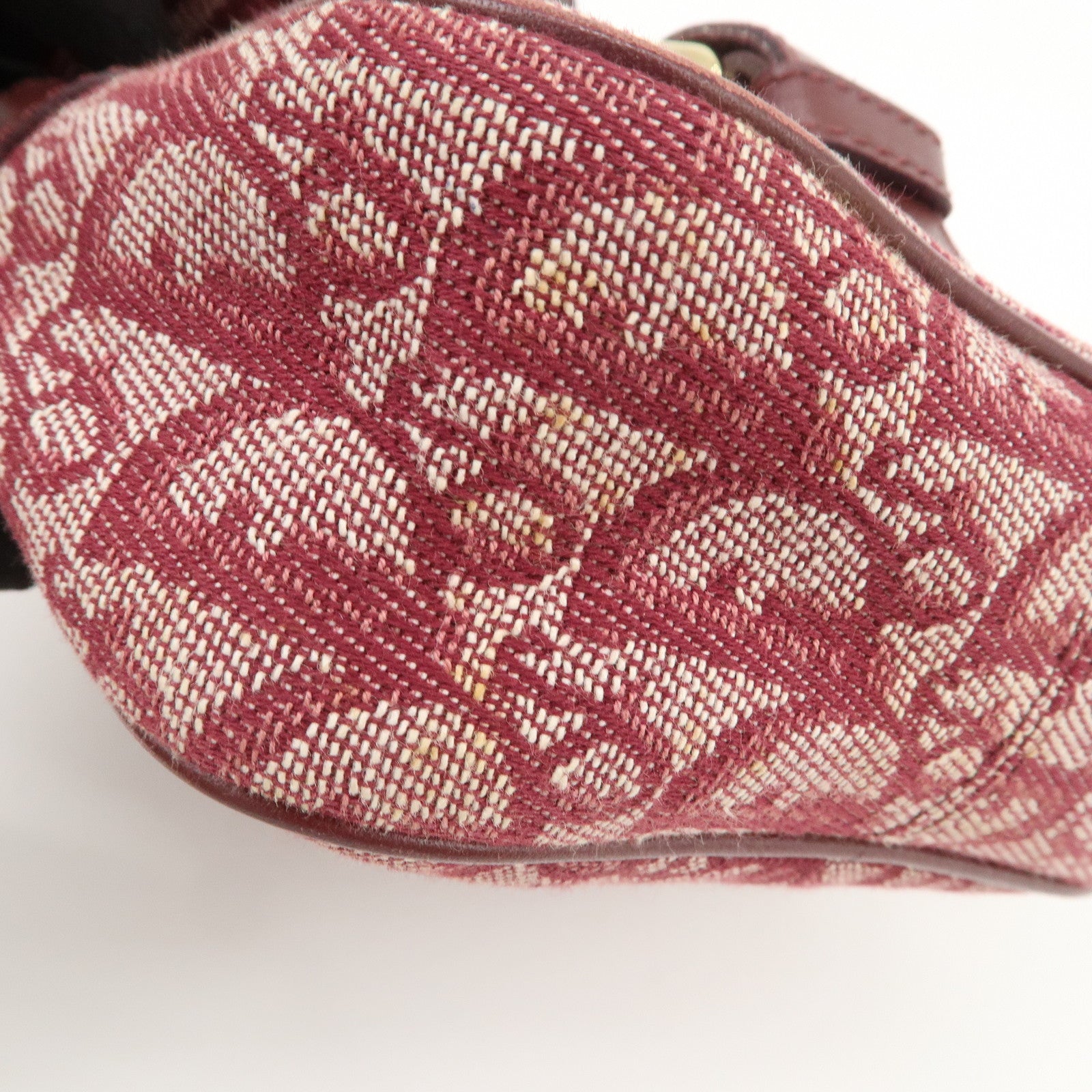 Christian Dior Trotter Jacquard Leather Shoulder Bag Burgundy