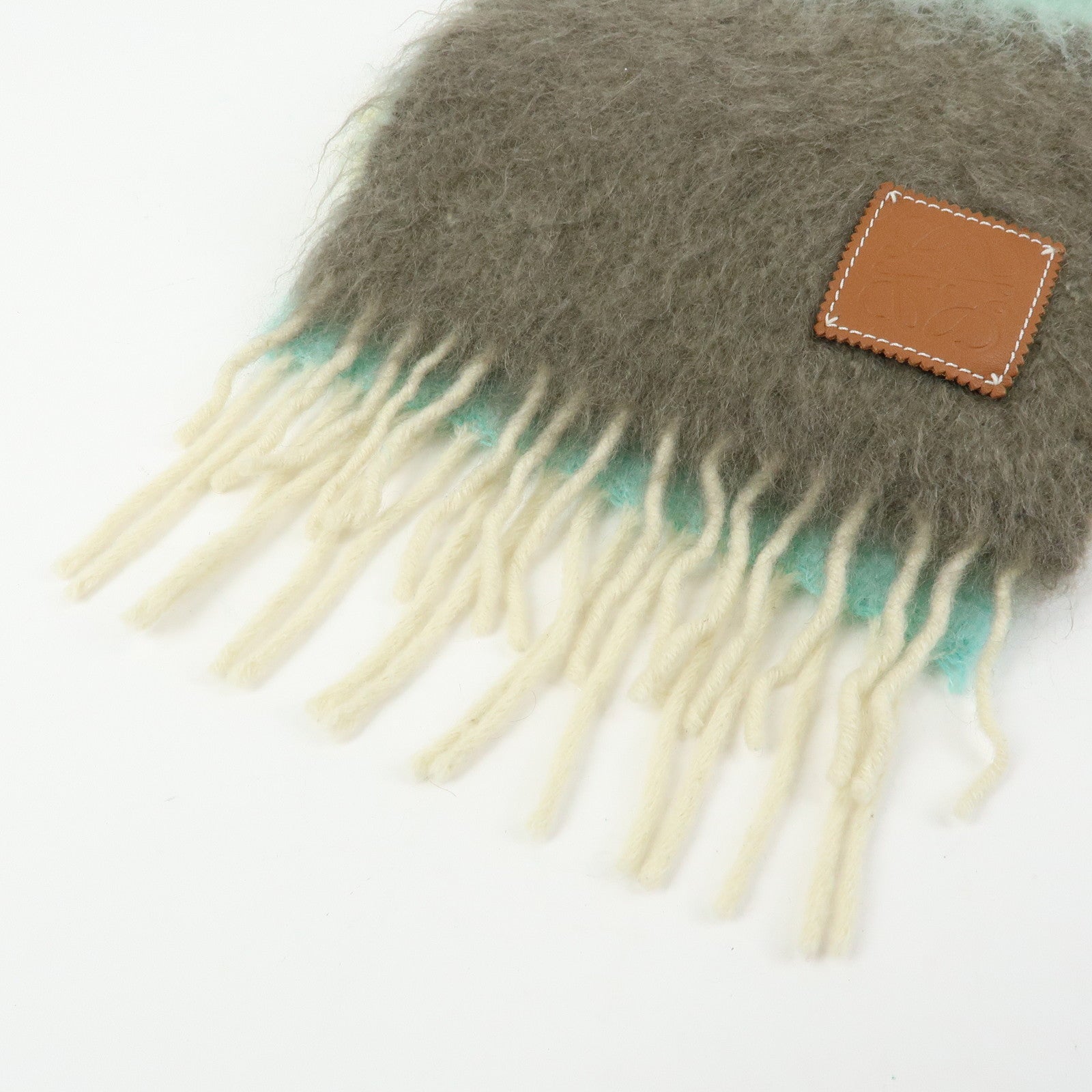 LOEWE Anagram Wool Mohair Nylon Scarf Shawl Yellow Gray Light Blue