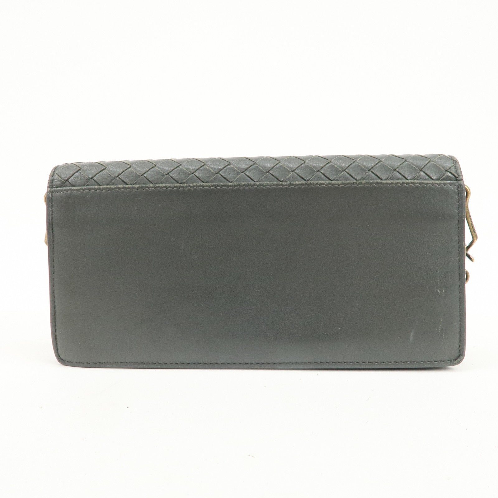 BOTTEGA VENETA Intrecciato Leather Chain Long Wallet Gray