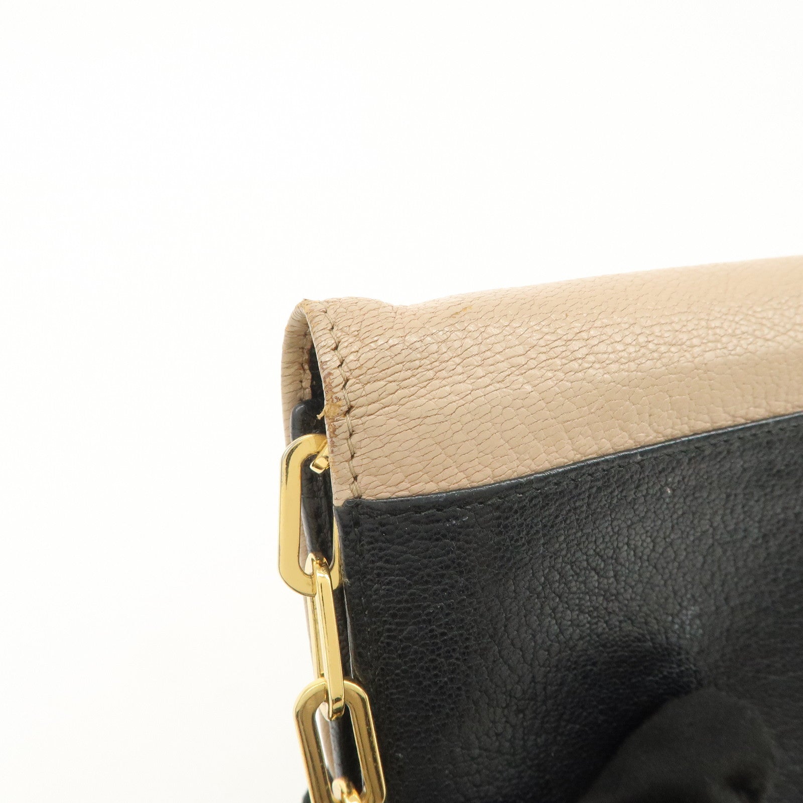 MIU MIU MADRAS Leather Chain Shoulder Wallet WOC Beige Black 5M1290