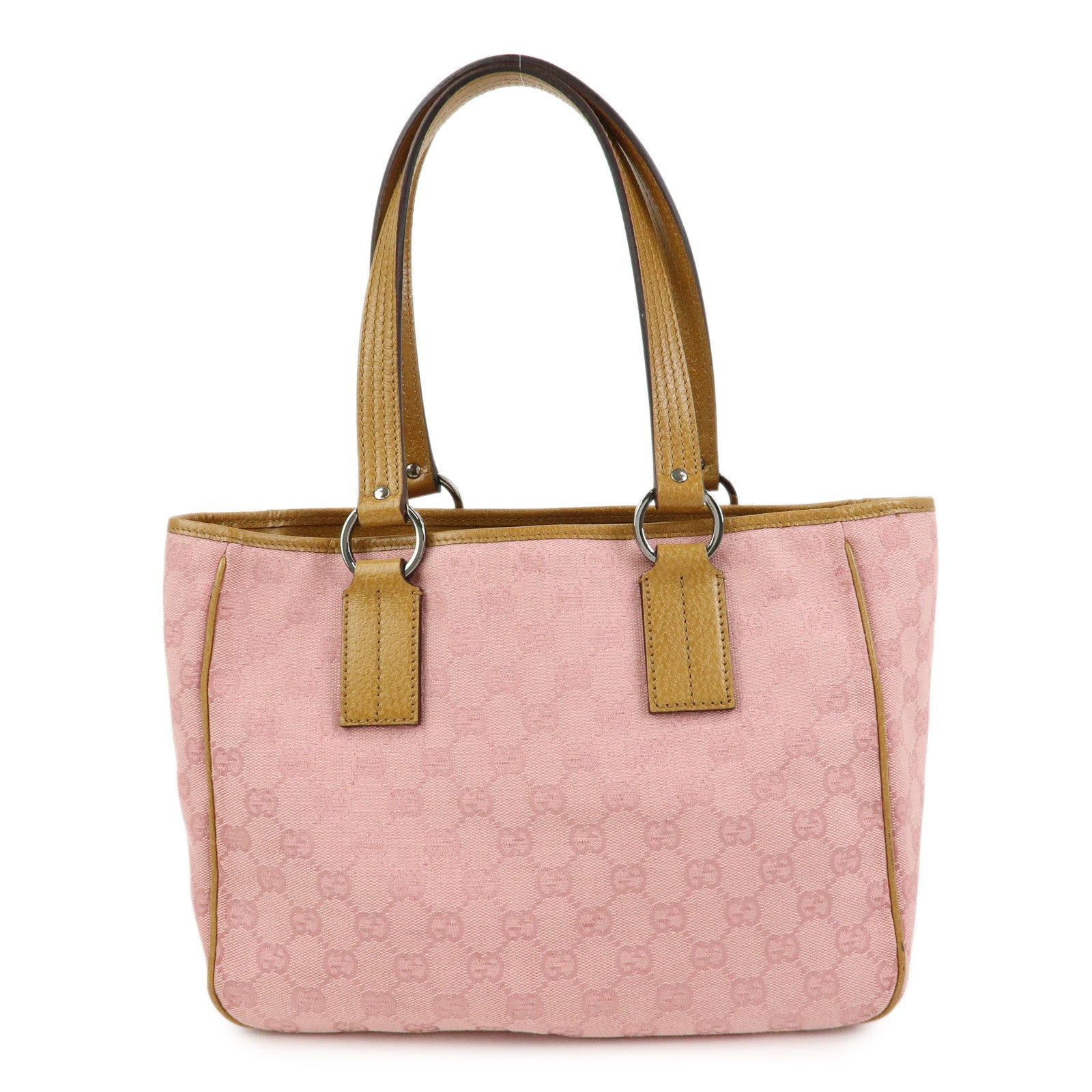 GUCCI GG Canvas Leather Tote Bag Hand Bag Pink Light Brown 113019