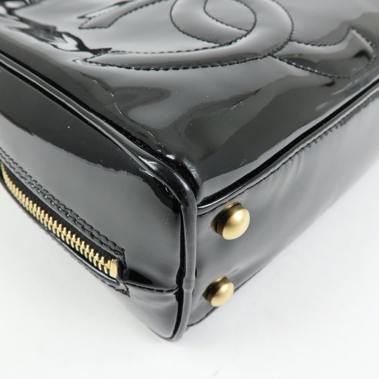 CHANEL Triple COCO Mark Patent Leather Tote Bag Hand Bag Black