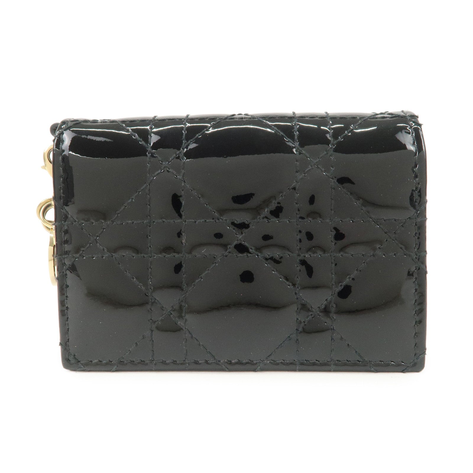 Christian Dior Cannage Lady Dior Patent Leather Card Holder Black S0011