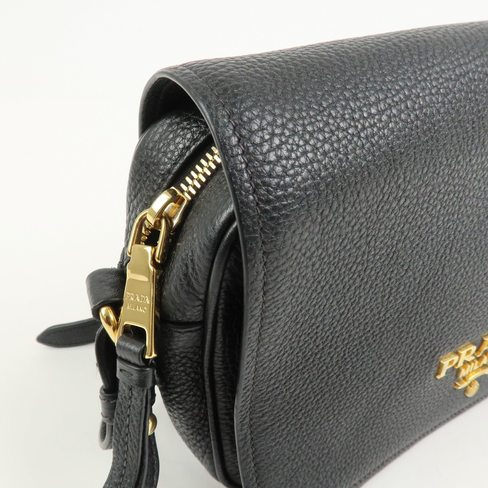 PRADA Logo Leather Shoulder Bag Black 1BD163