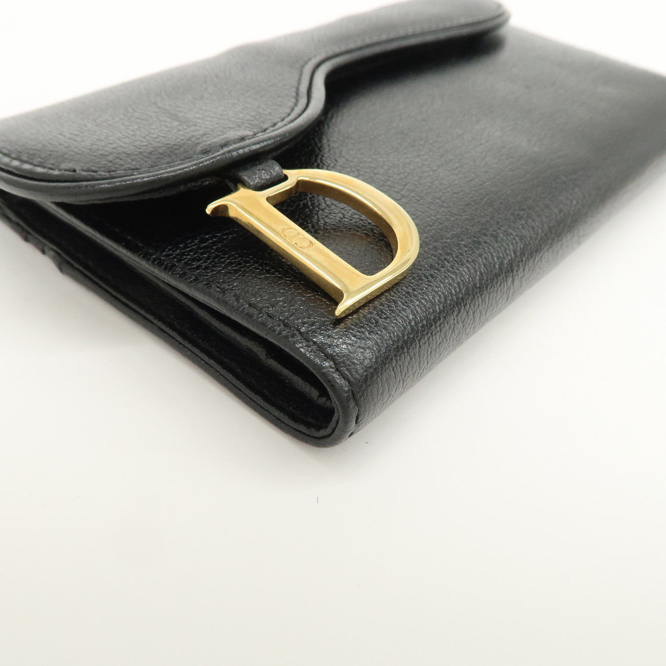 Christian Dior Leather Saddle Long Wallet Black Gold