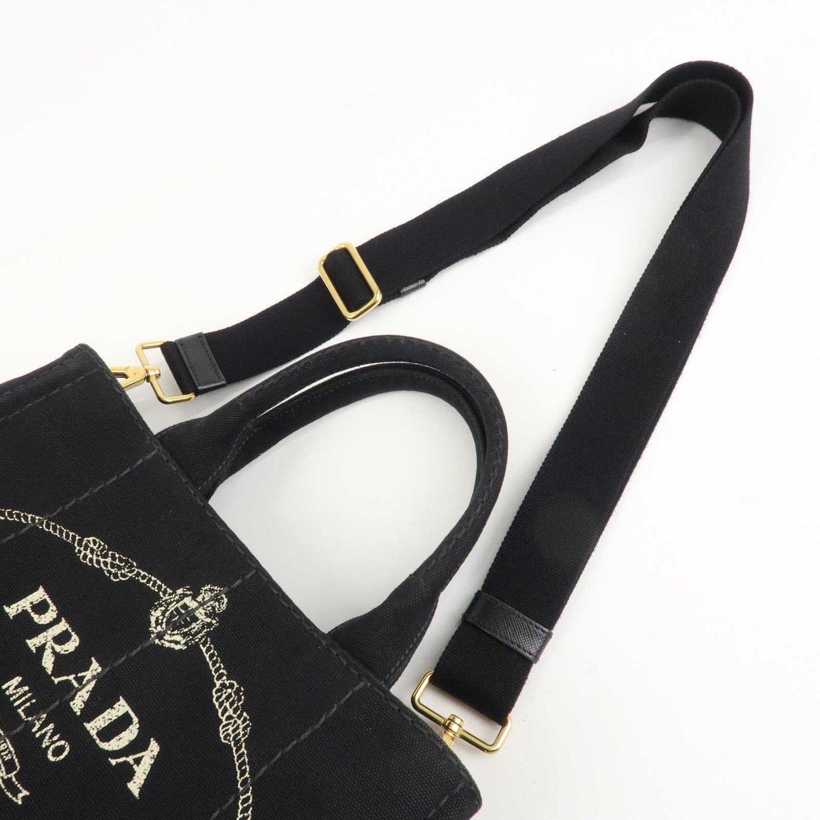PRADA Canapa Mini Canvas 2Way Hand Bag Tote Bag Black 1BG439 Used
