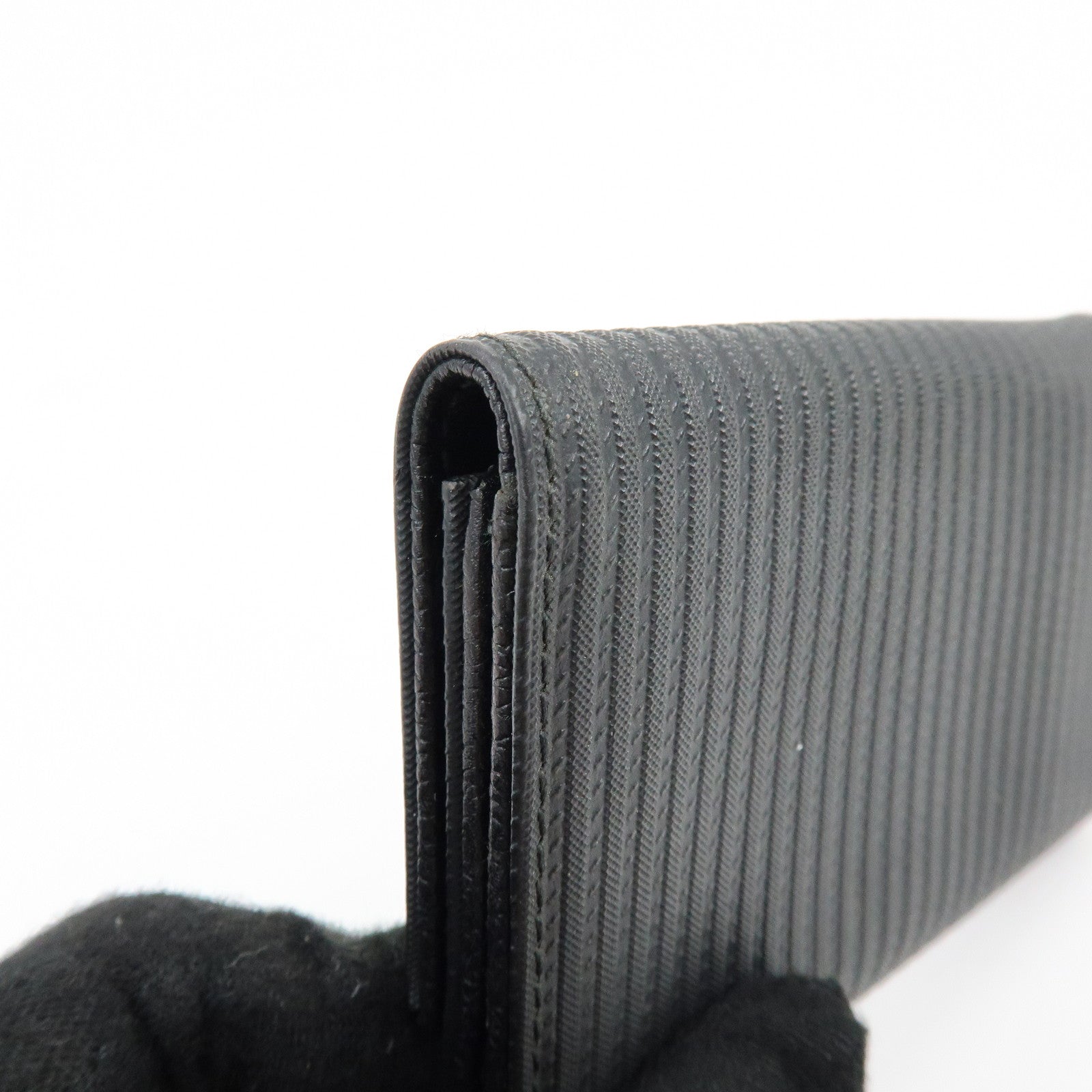 BVLGARI Millerighe Set of 2 PVC Leather Card Case Key Case Black