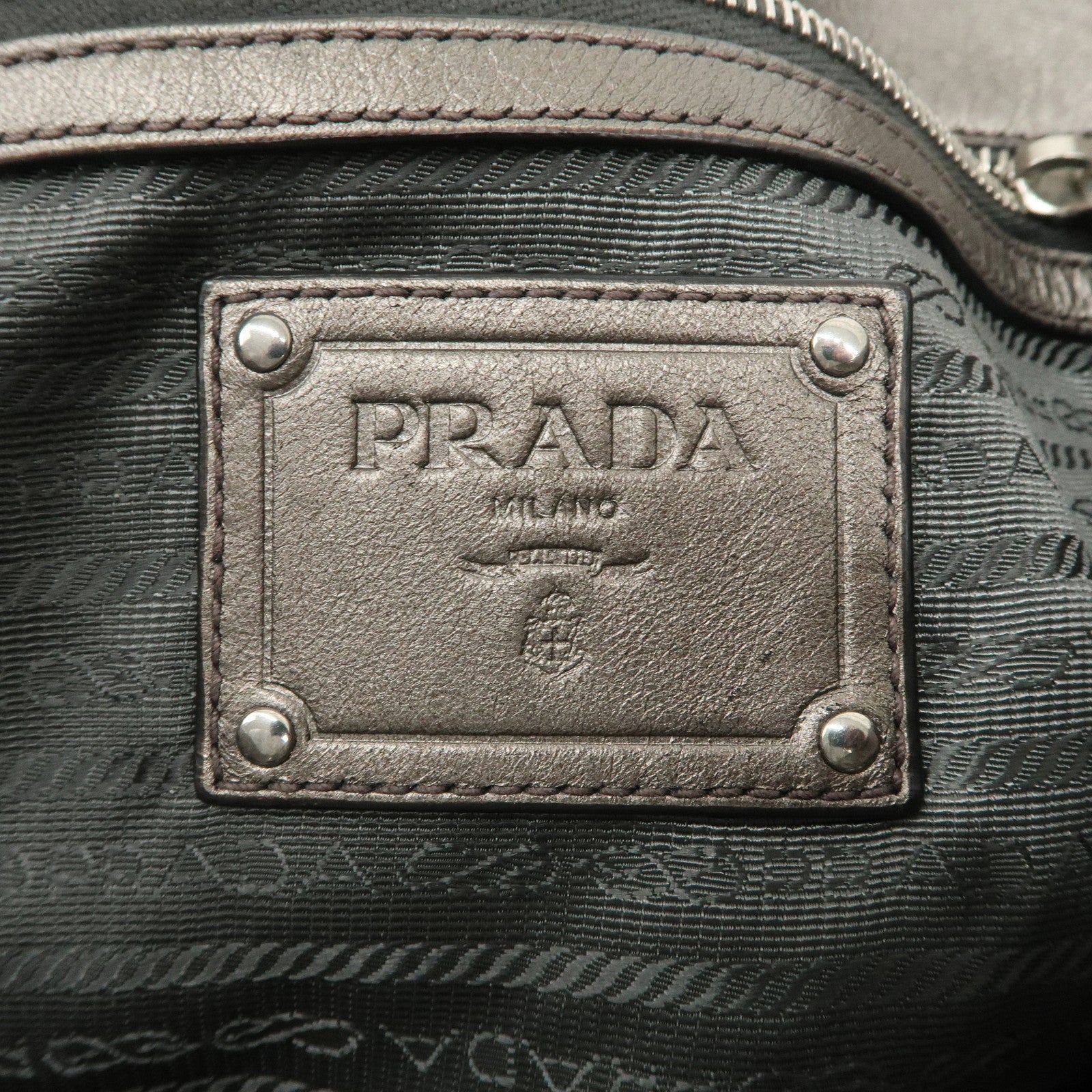 PRADA Logo Nylon Leather Tote Bag Shoulder Bag Gray BR4007