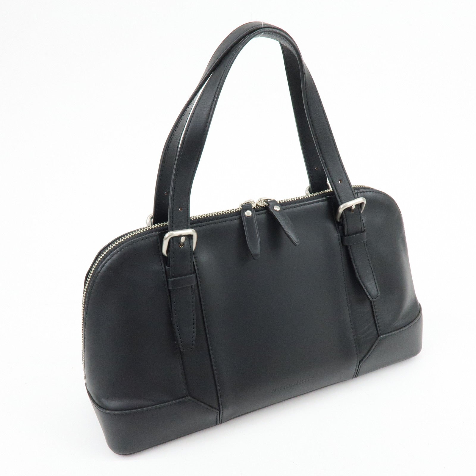 BURBERRY Leather Hand Bag Boston Bag Black